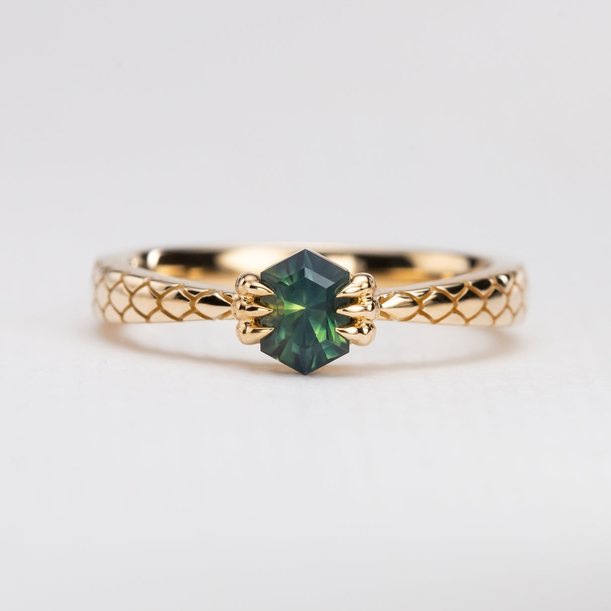 Teal Sapphire Dragon Claw Ring