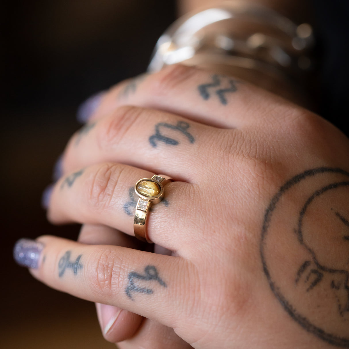 Glittery Rutile Quartz Memories Ring in Gold with Diamonds