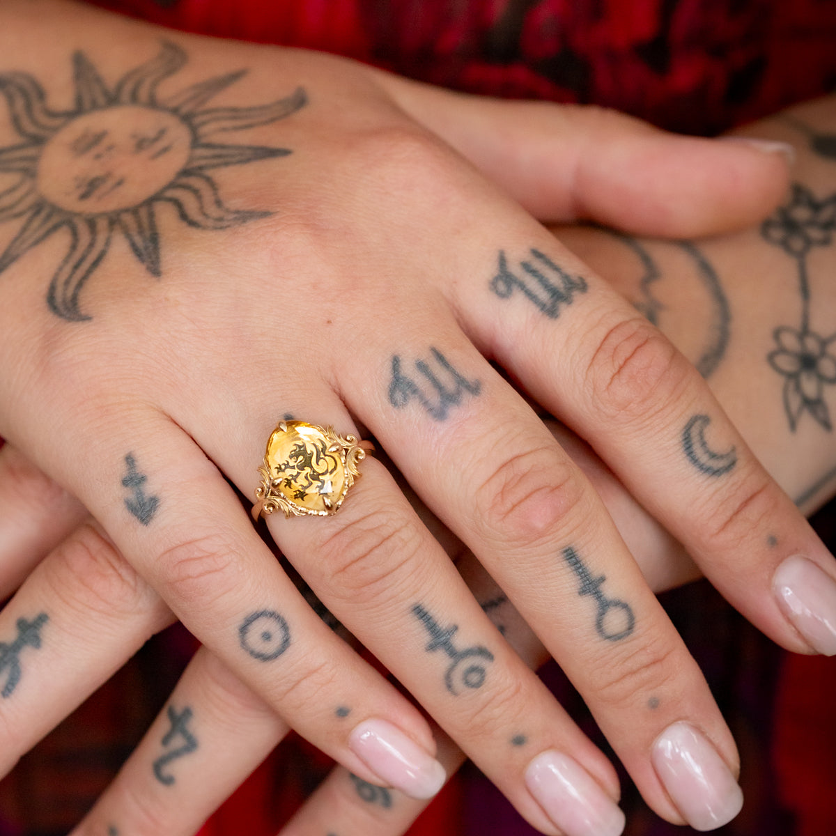 Rampant Lion Citrine Gold Ring
