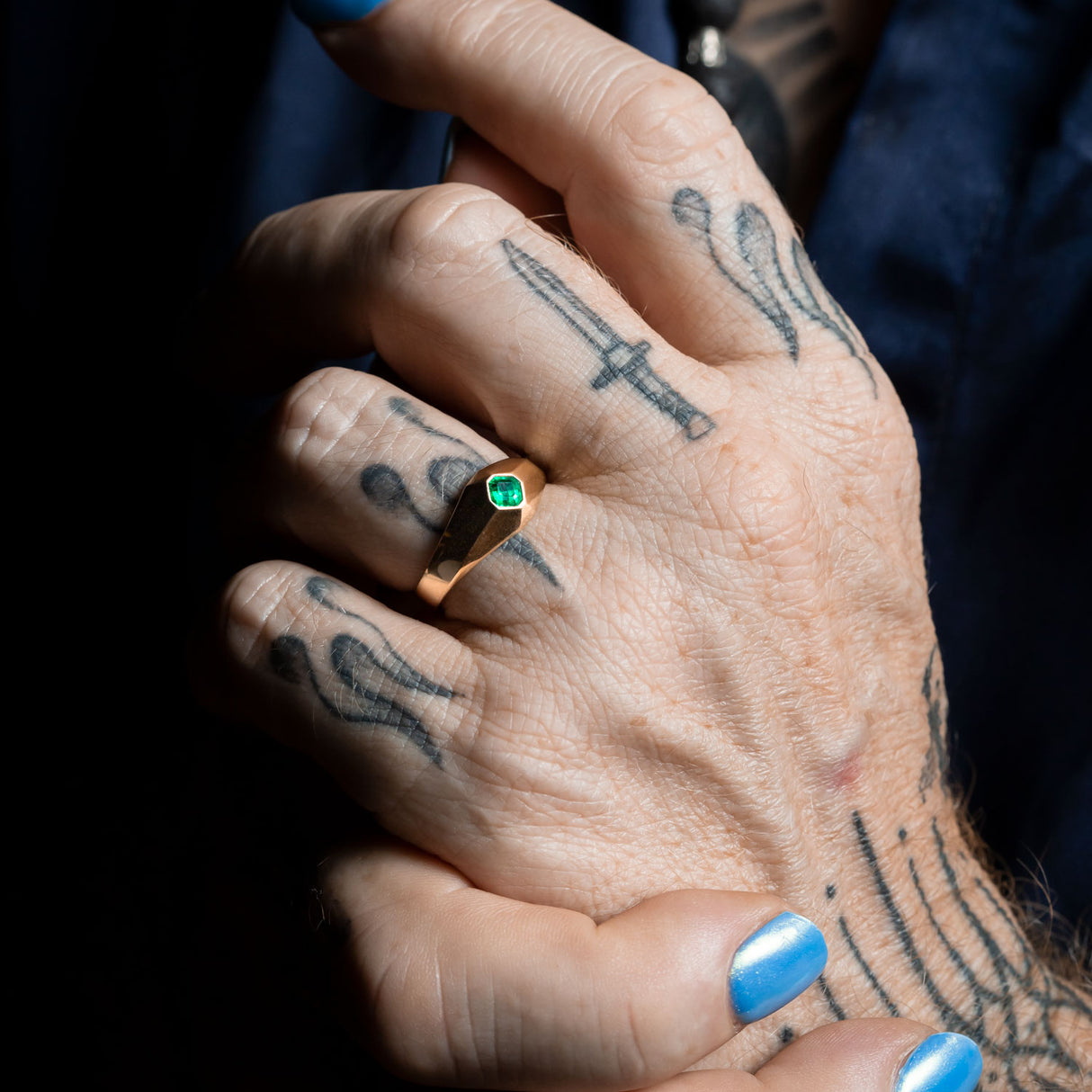 Emerald Geometric Signet Ring