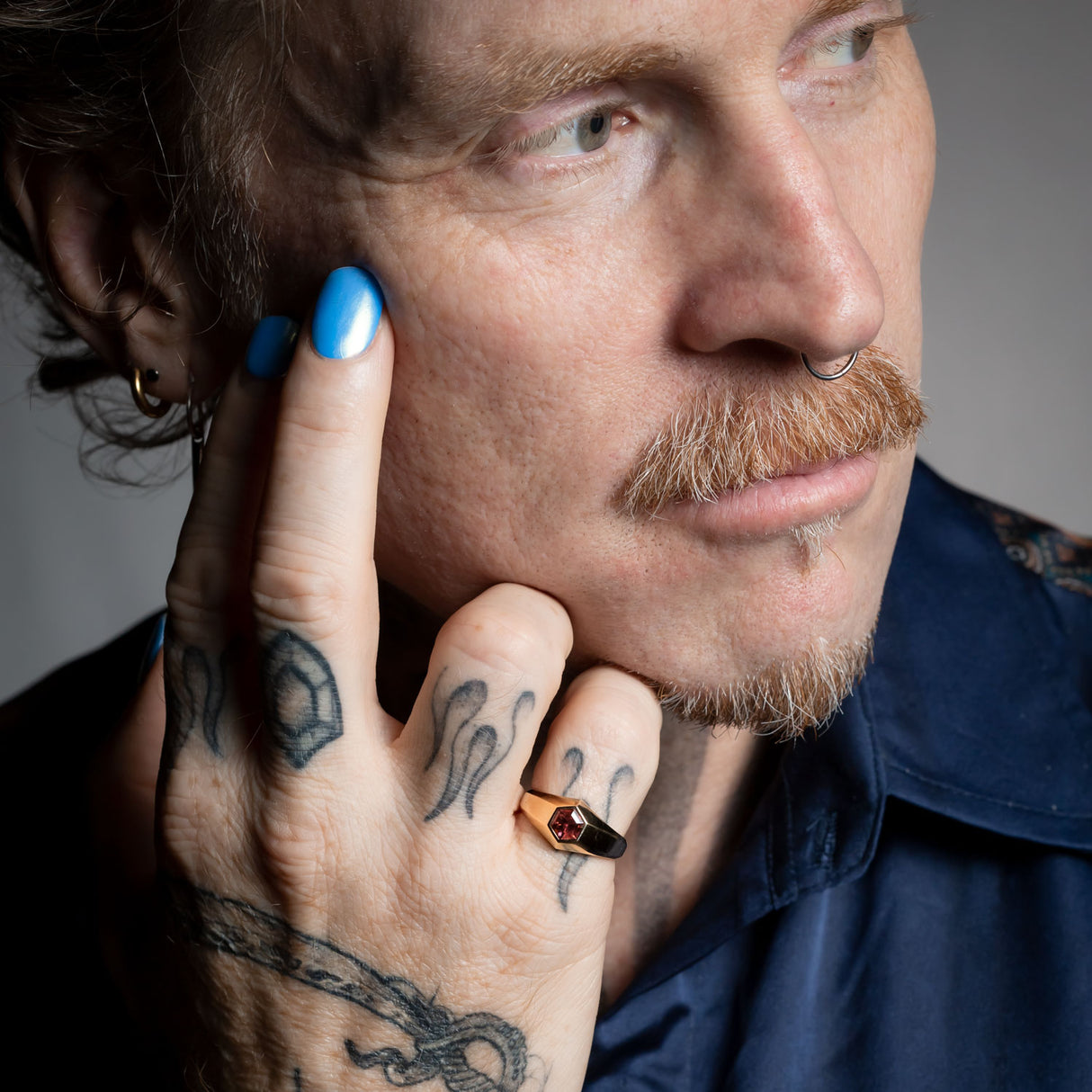 Deep Berry Malaya Garnet Geometric Signet Ring