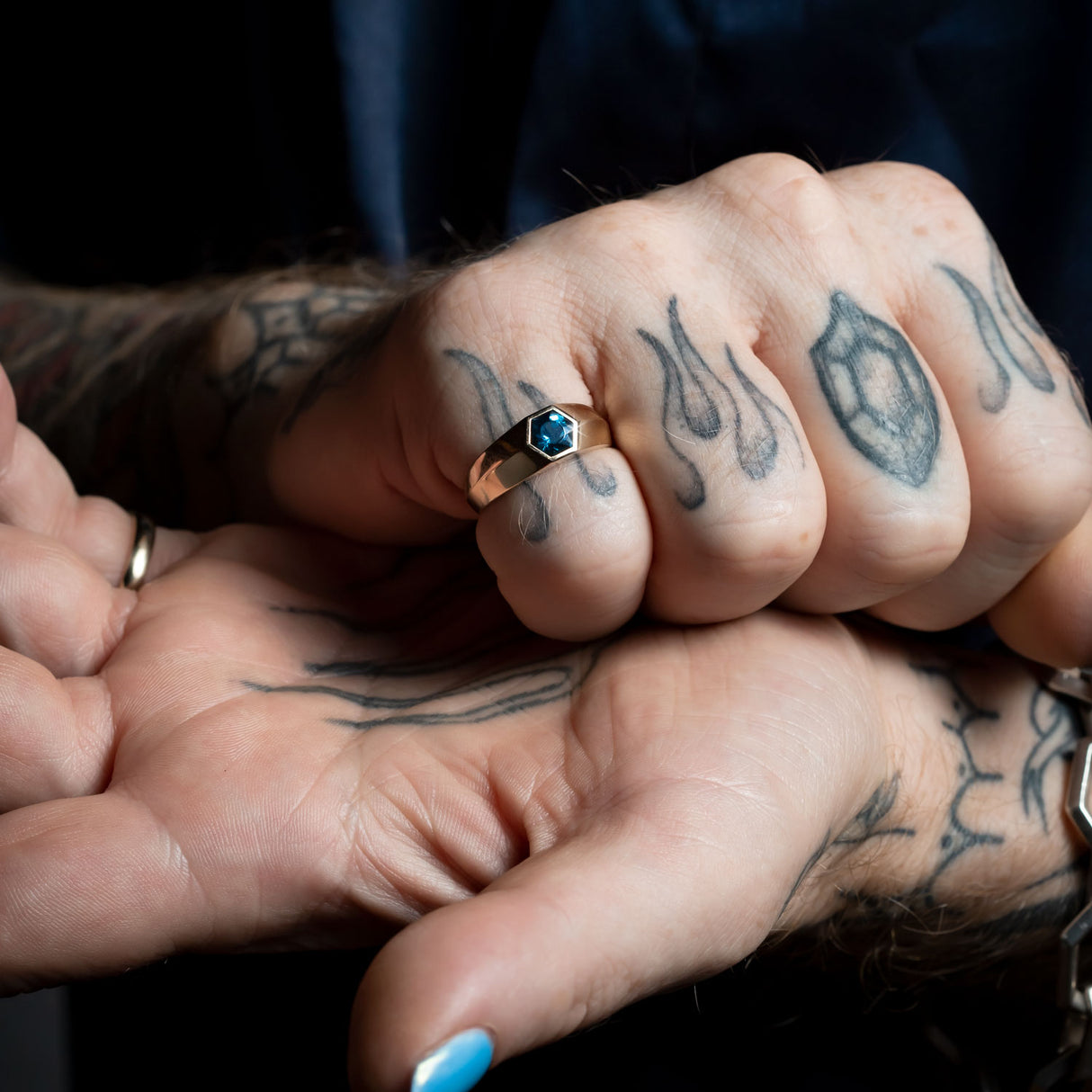 London Blue Topaz Geometric Signet Ring