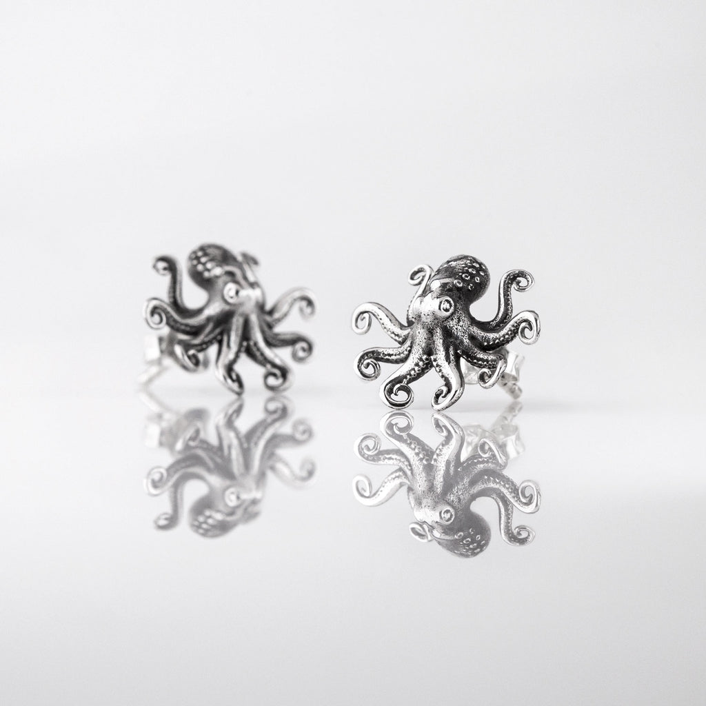 Baby Kraken Octopus Studs in Sterling Silver
