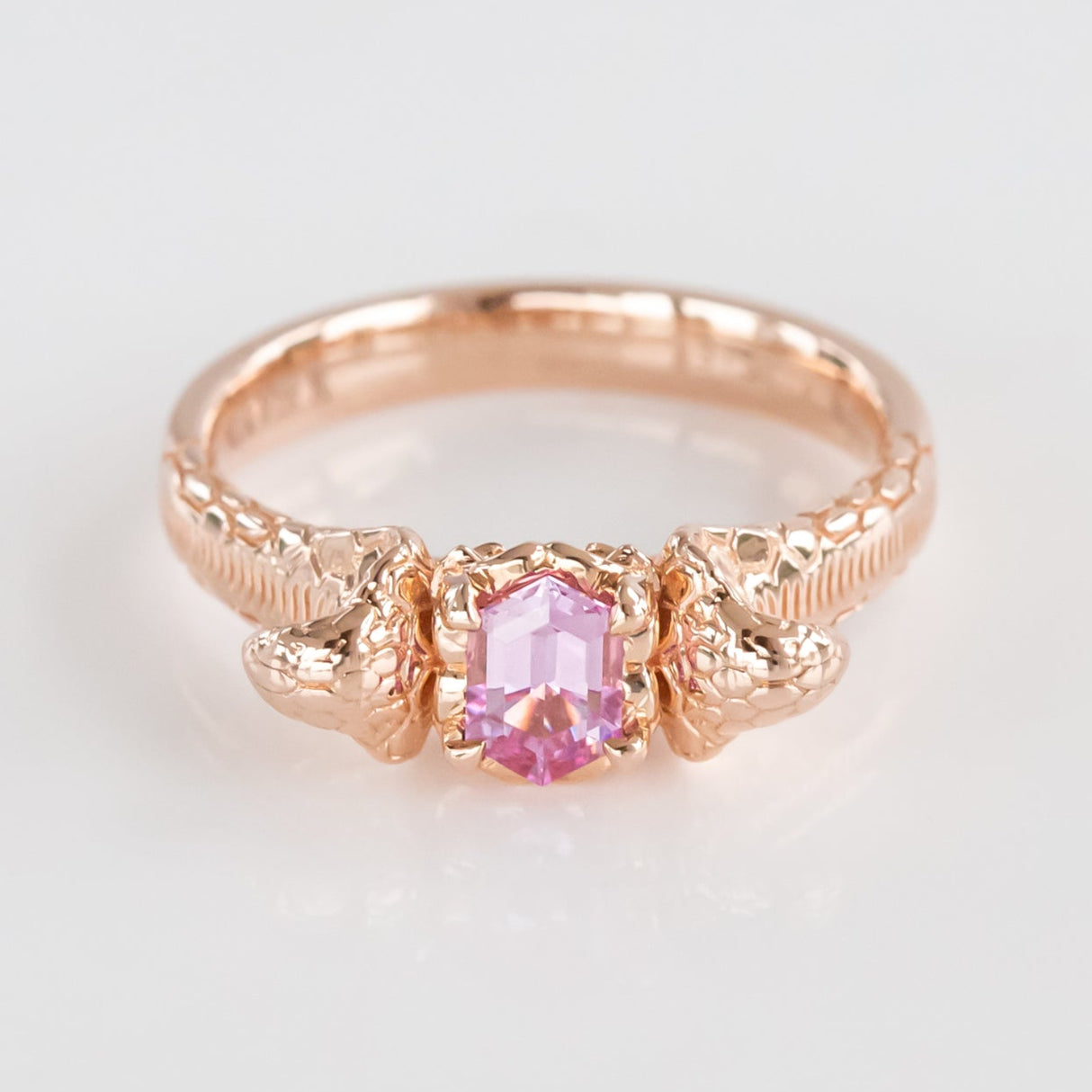 0.51 carat Pink Sapphire Double Rising Cobra ring in 9 carat Rose Gold