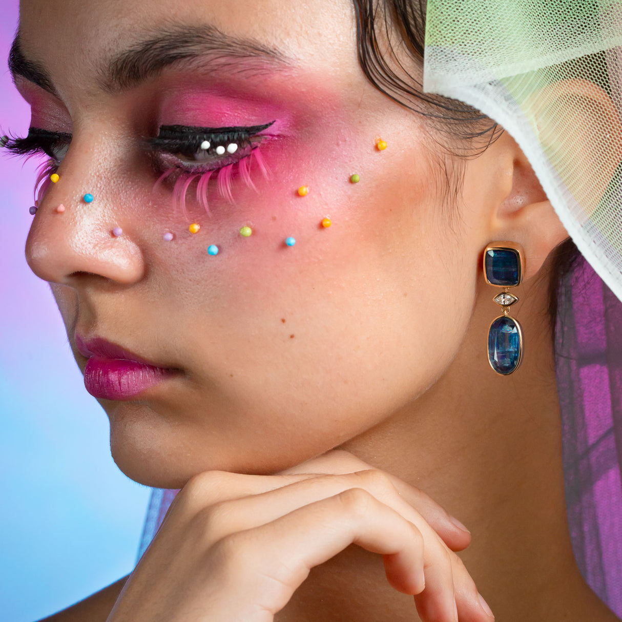 Kyanos Drop Earrings with Diamonds in 9 carat Gold