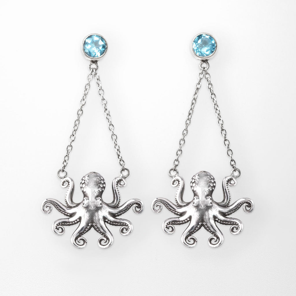 Topaz Kraken Octopus Drop Studs in Sterling Silver