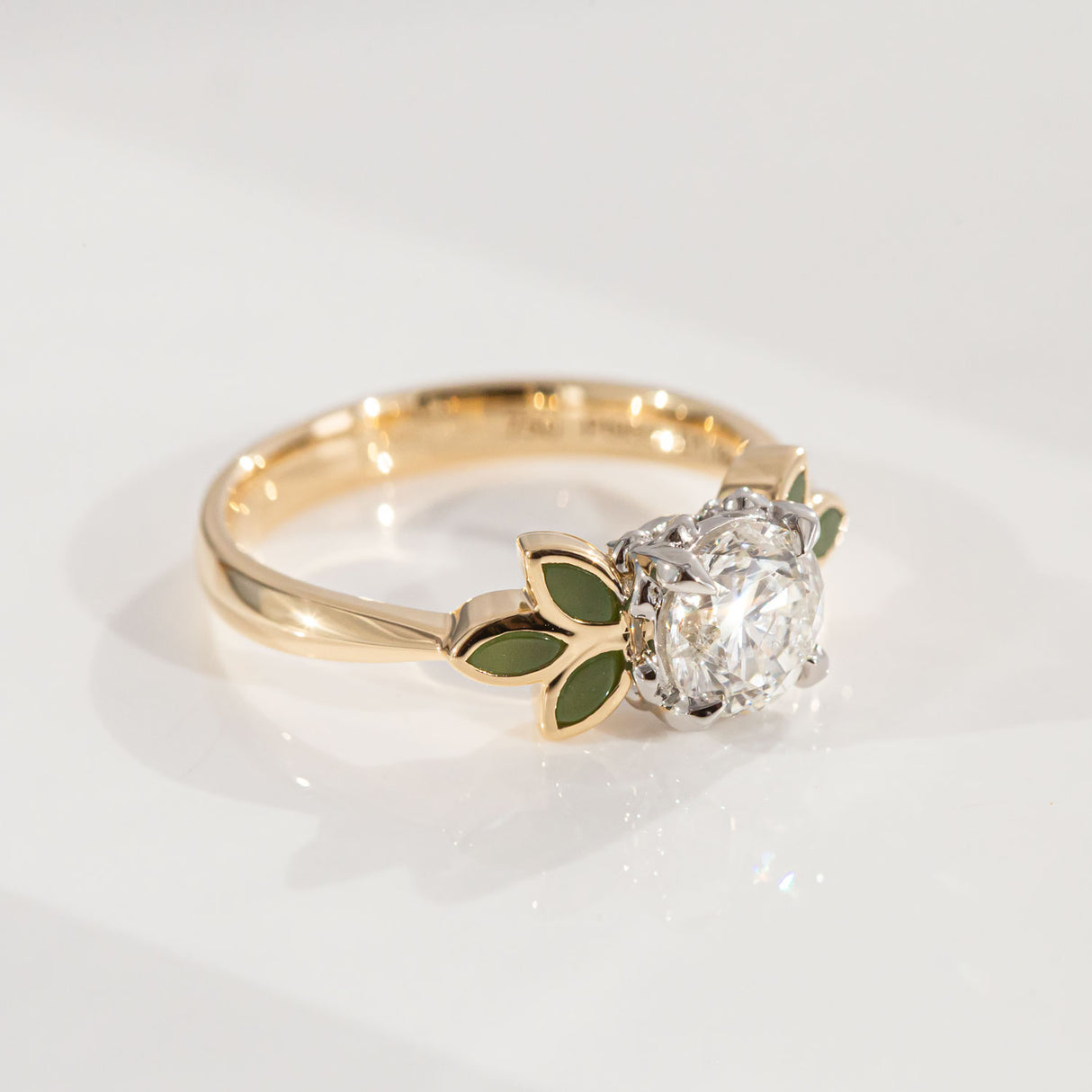 Pounamu Blossom Wreath and 1.0 carat Diamond Ring