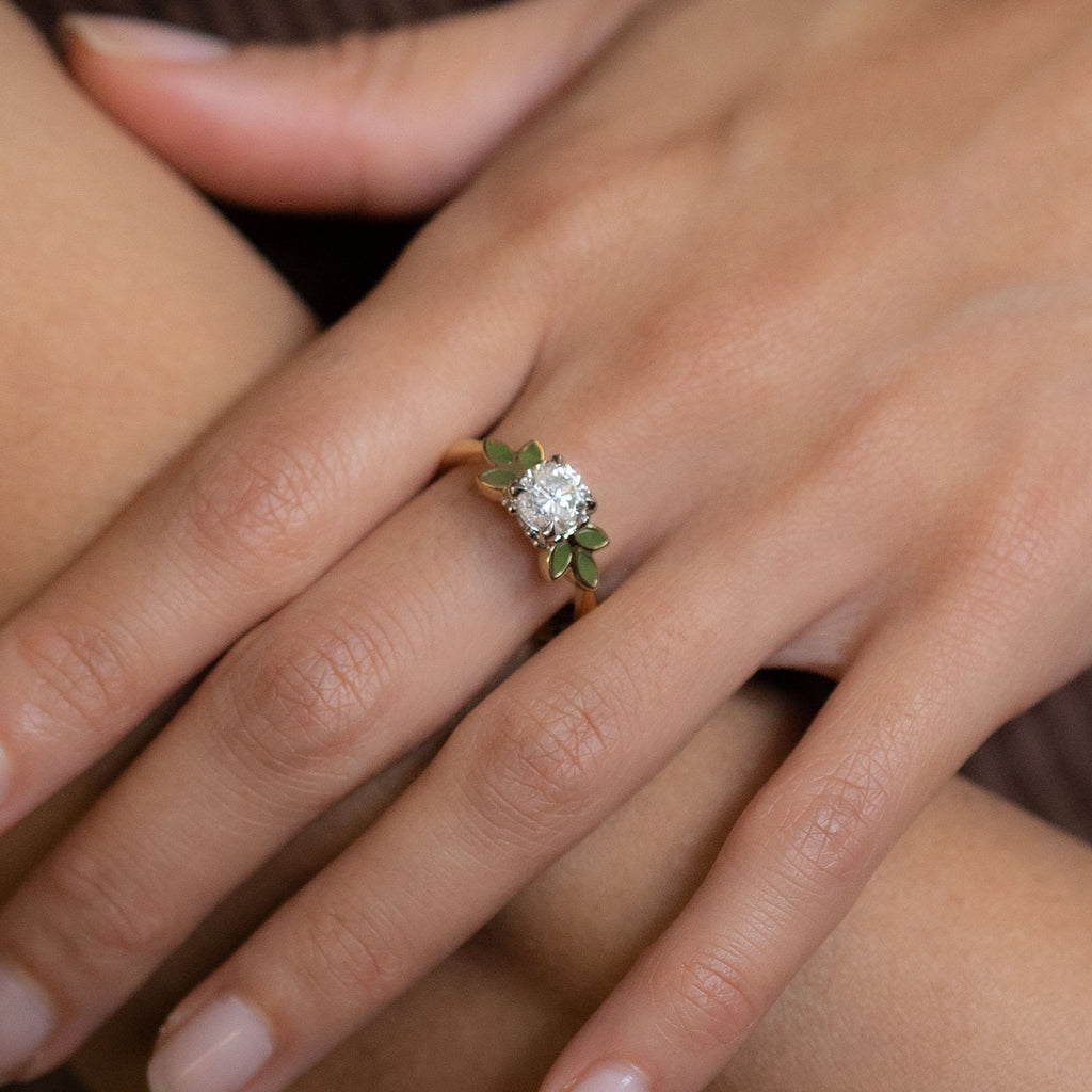 1.18 carat Diamond Blossom ring with Pounamu in 18 carat Gold and Platinum