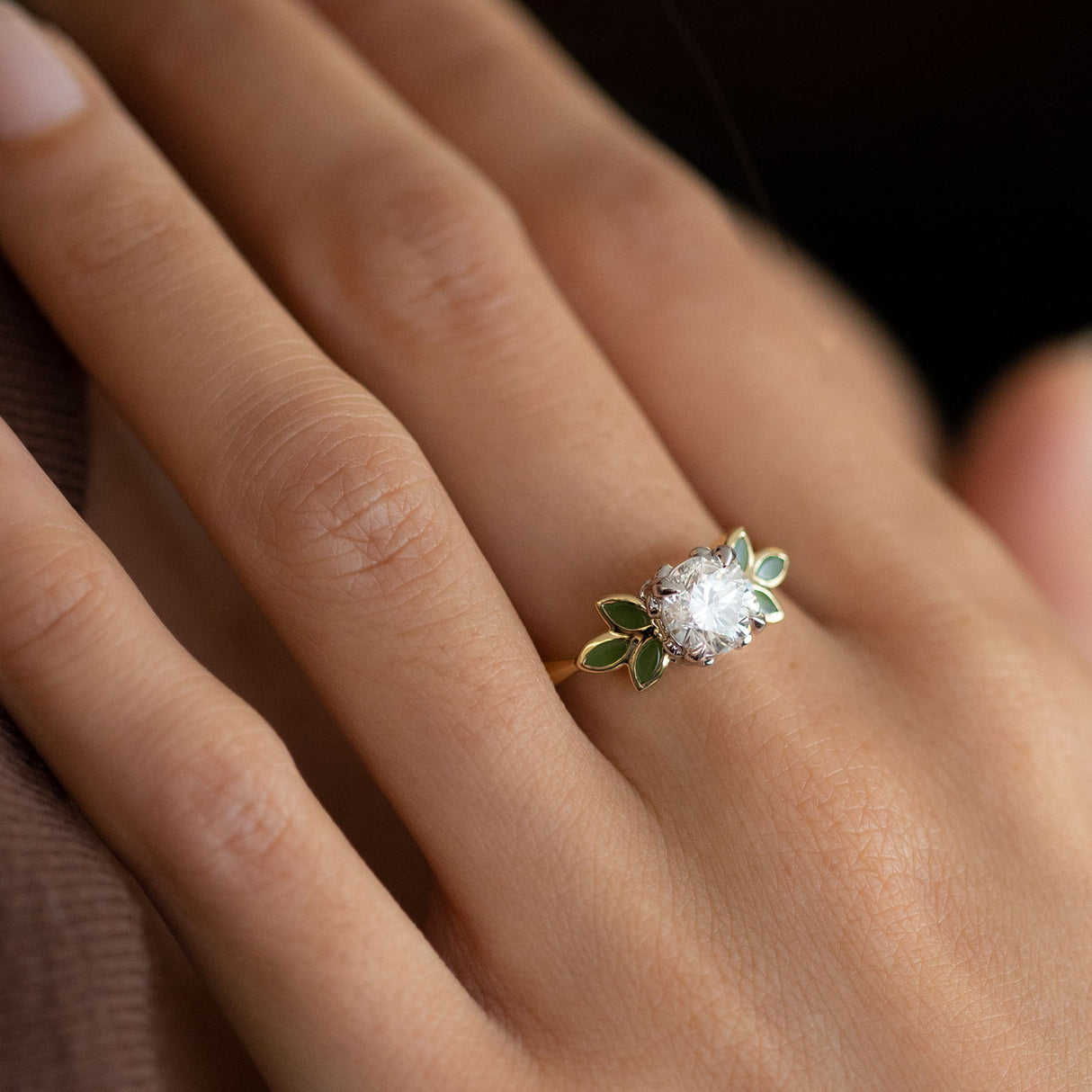 Pounamu Blossom Wreath and 1.0 carat Diamond Ring