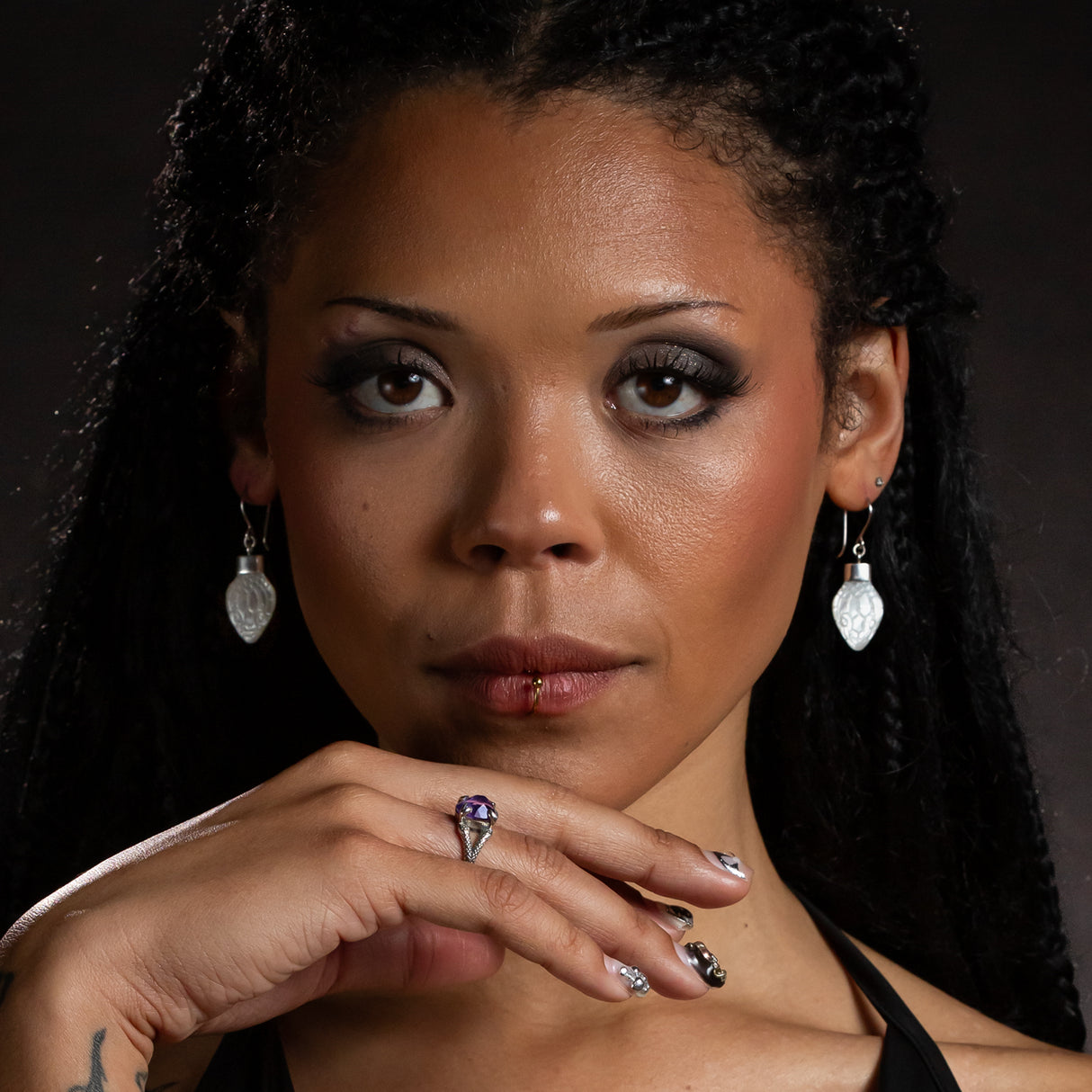 Amethyst Double Headed Snake Ring in Silver