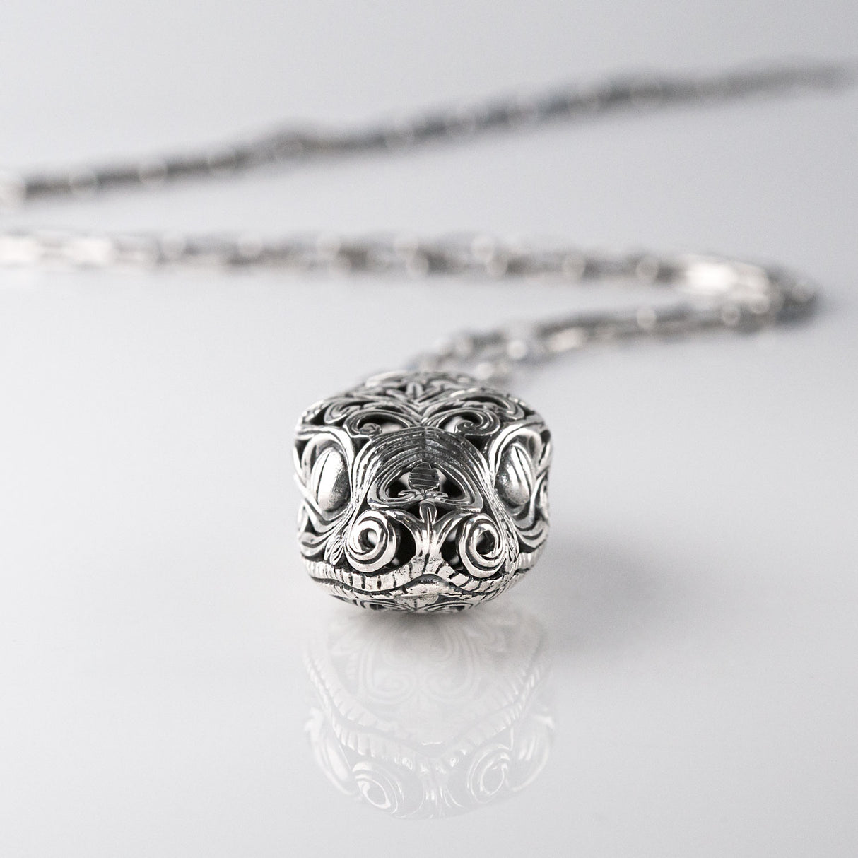 Mexican Snake Head Pendant in Sterling Silver