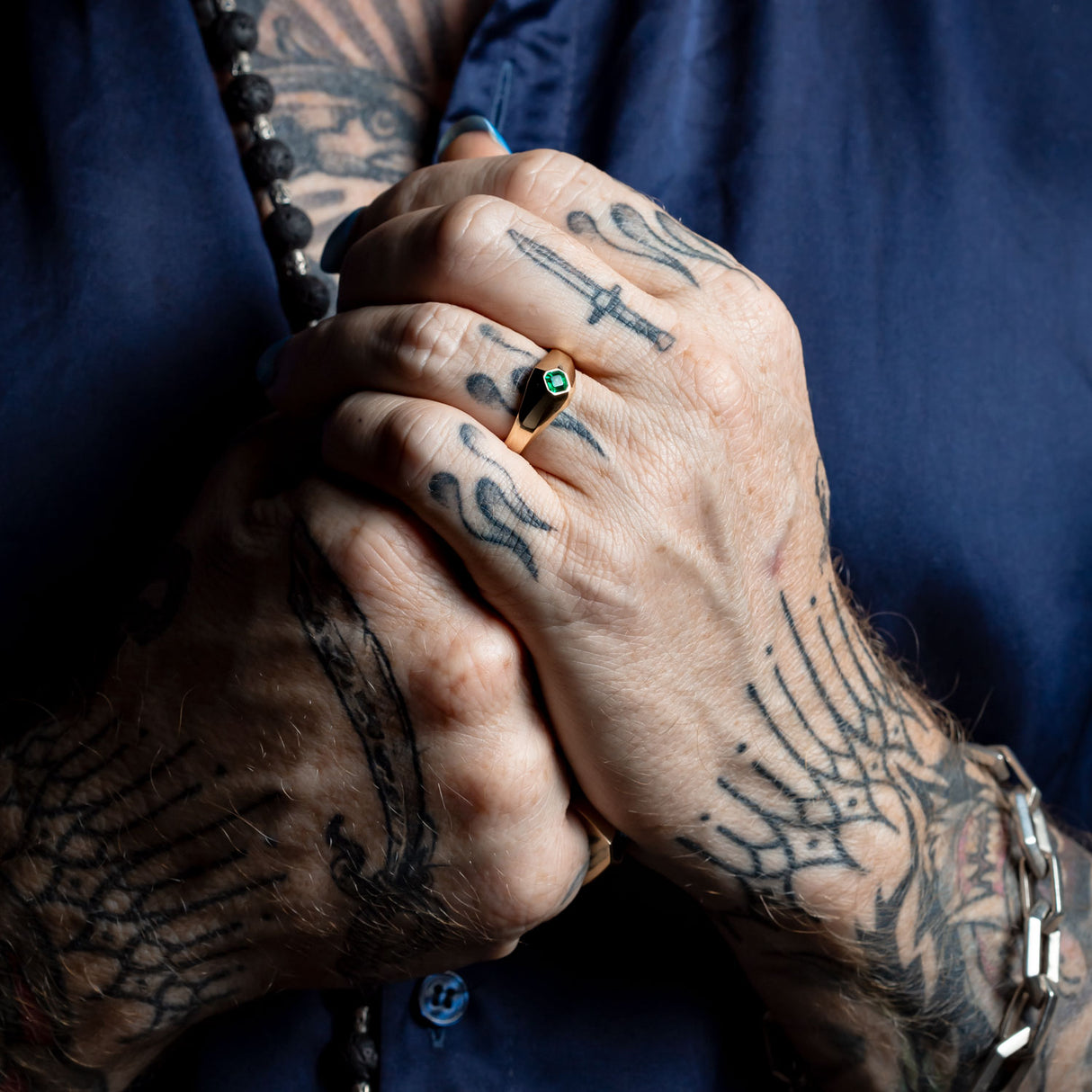 Emerald Geometric Signet Ring