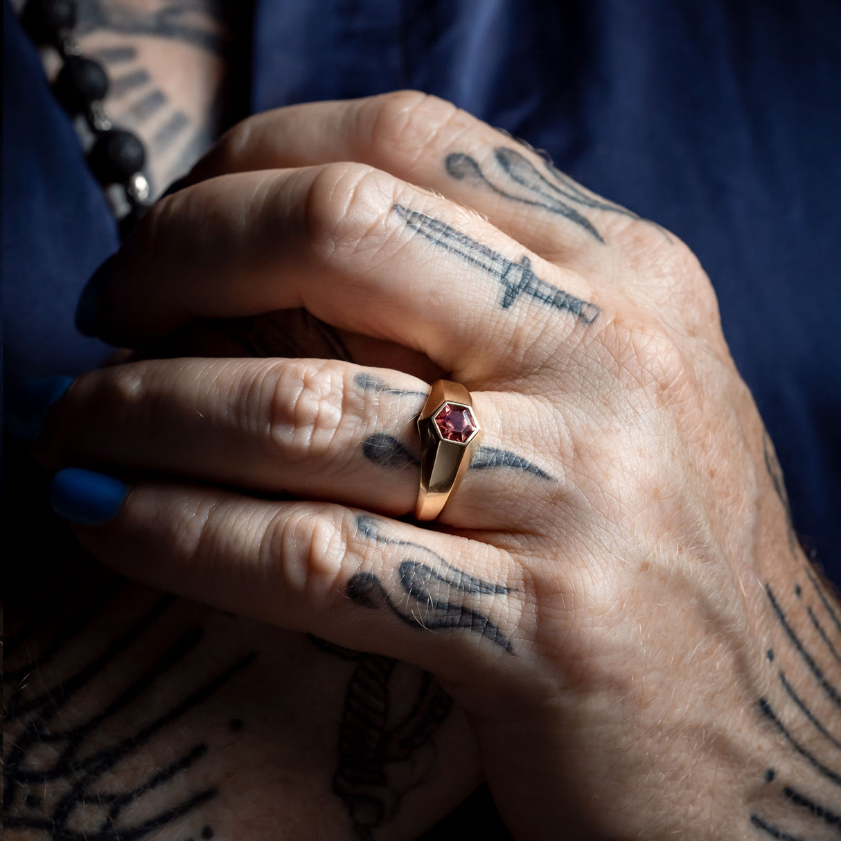 Deep Berry Malaya Garnet Geometric Signet Ring