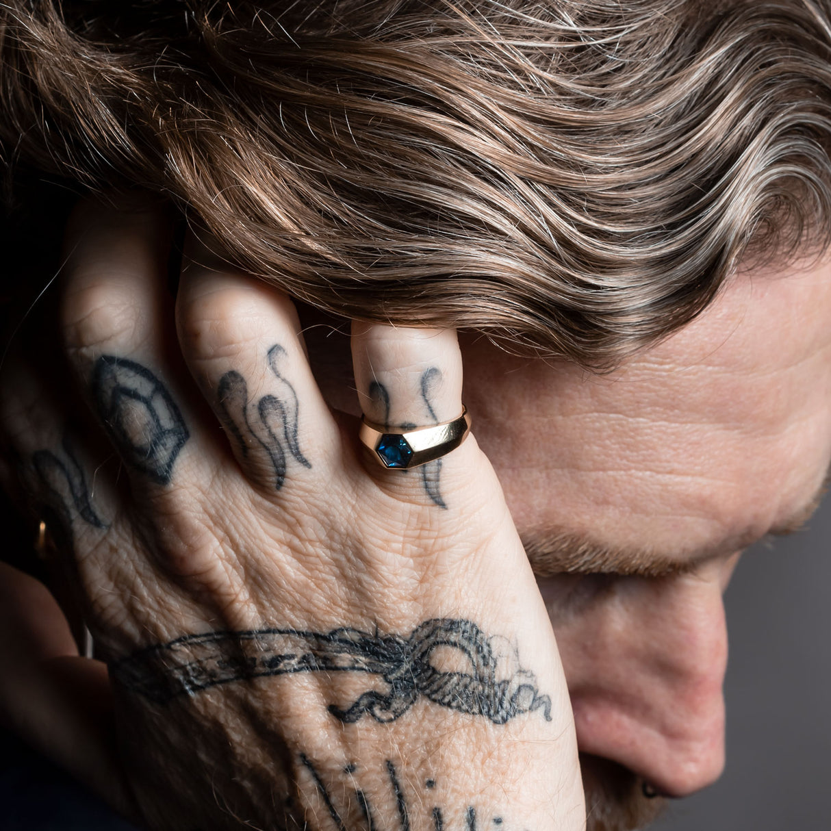 London Blue Topaz Geometric Signet Ring