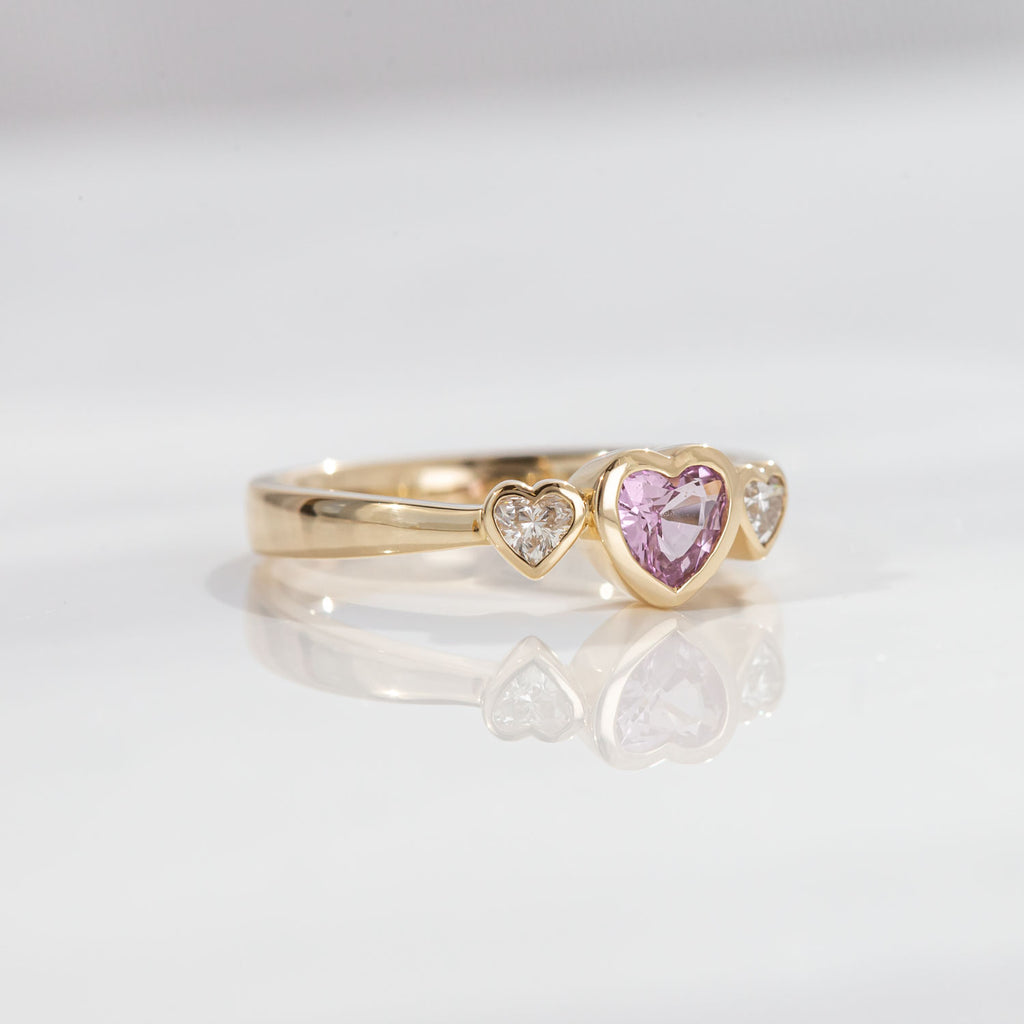Pink Sapphire Petit Amour ring with Diamonds in 9 carat Gold