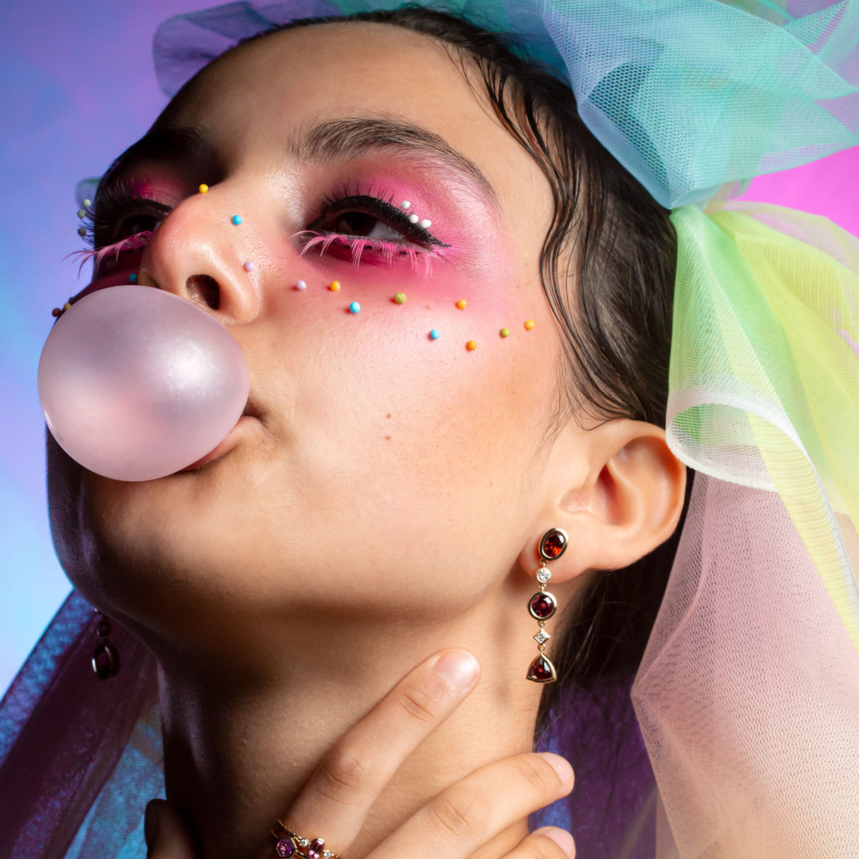 Goddess of Dawn Garnet & Lab Diamond Gold Earrings