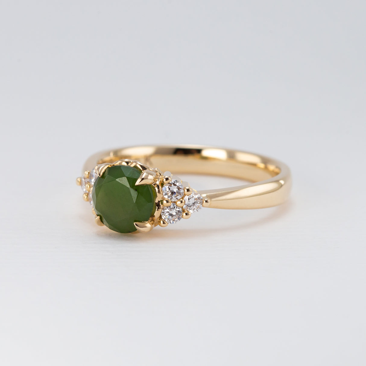Frosted Dewdrop Ring with Pounamu & Diamonds