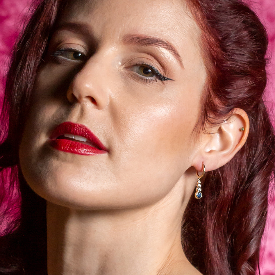 Blue Sapphire and Diamond Droplet Earrings