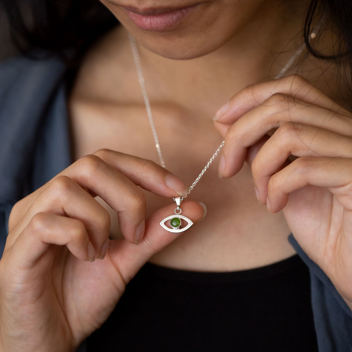Pounamu Eye Candy Charm Pendant in Sterling Silver