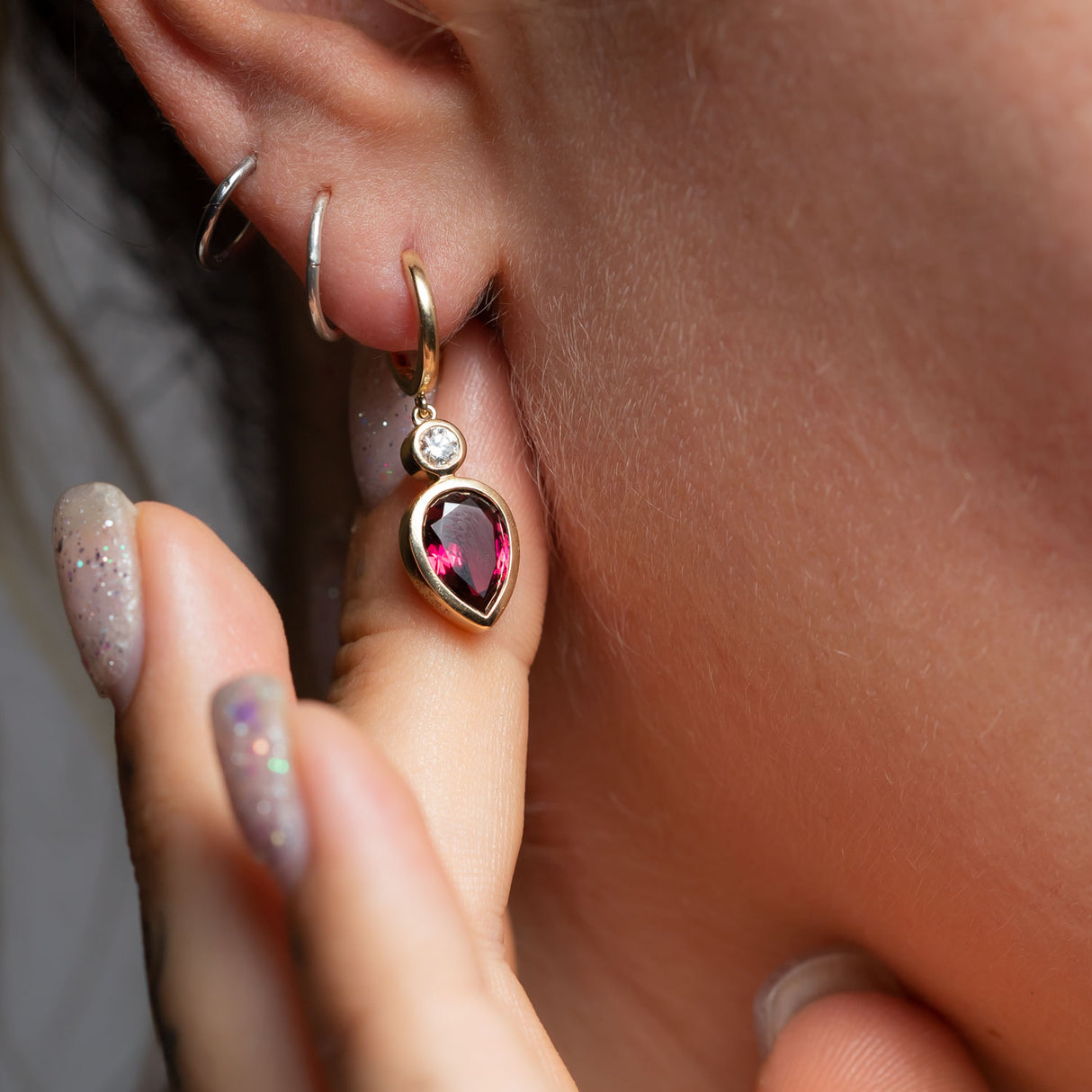 Athena's Tears Garnet and Diamond Drop Earrings