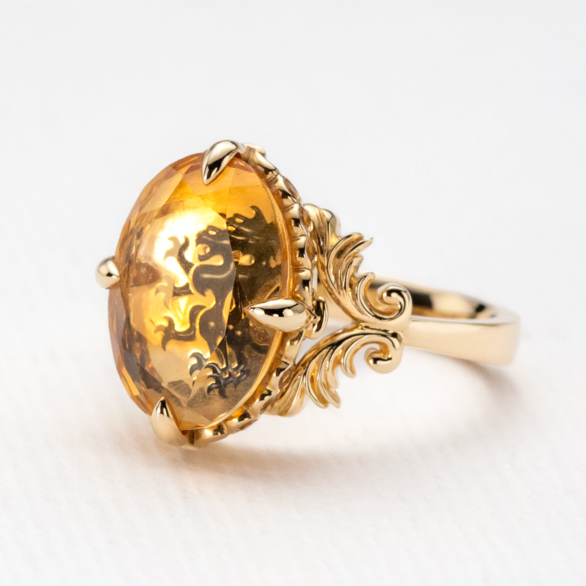 Rampant Lion Citrine Gold Ring