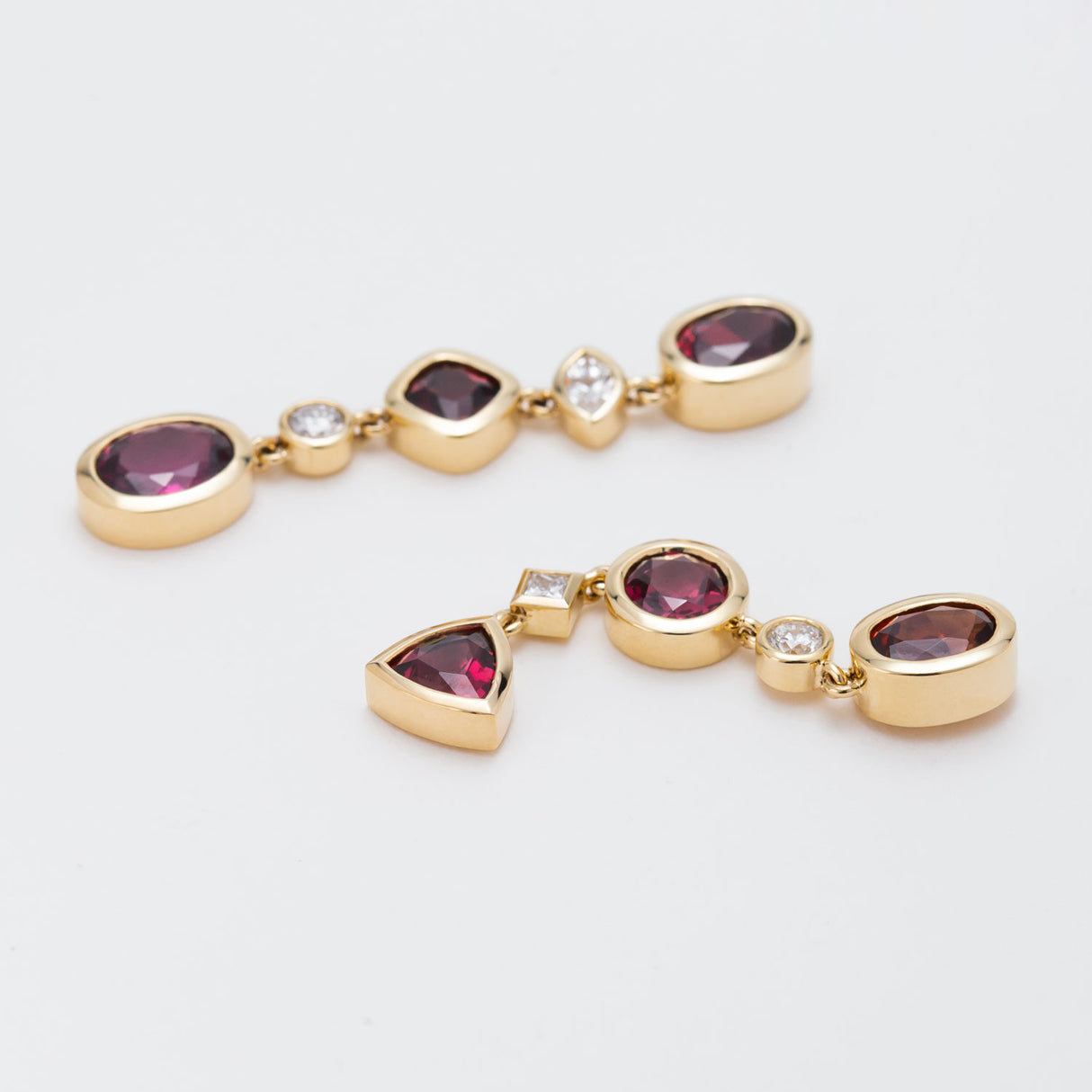 Goddess of Dawn Garnet & Lab Diamond Gold Earrings