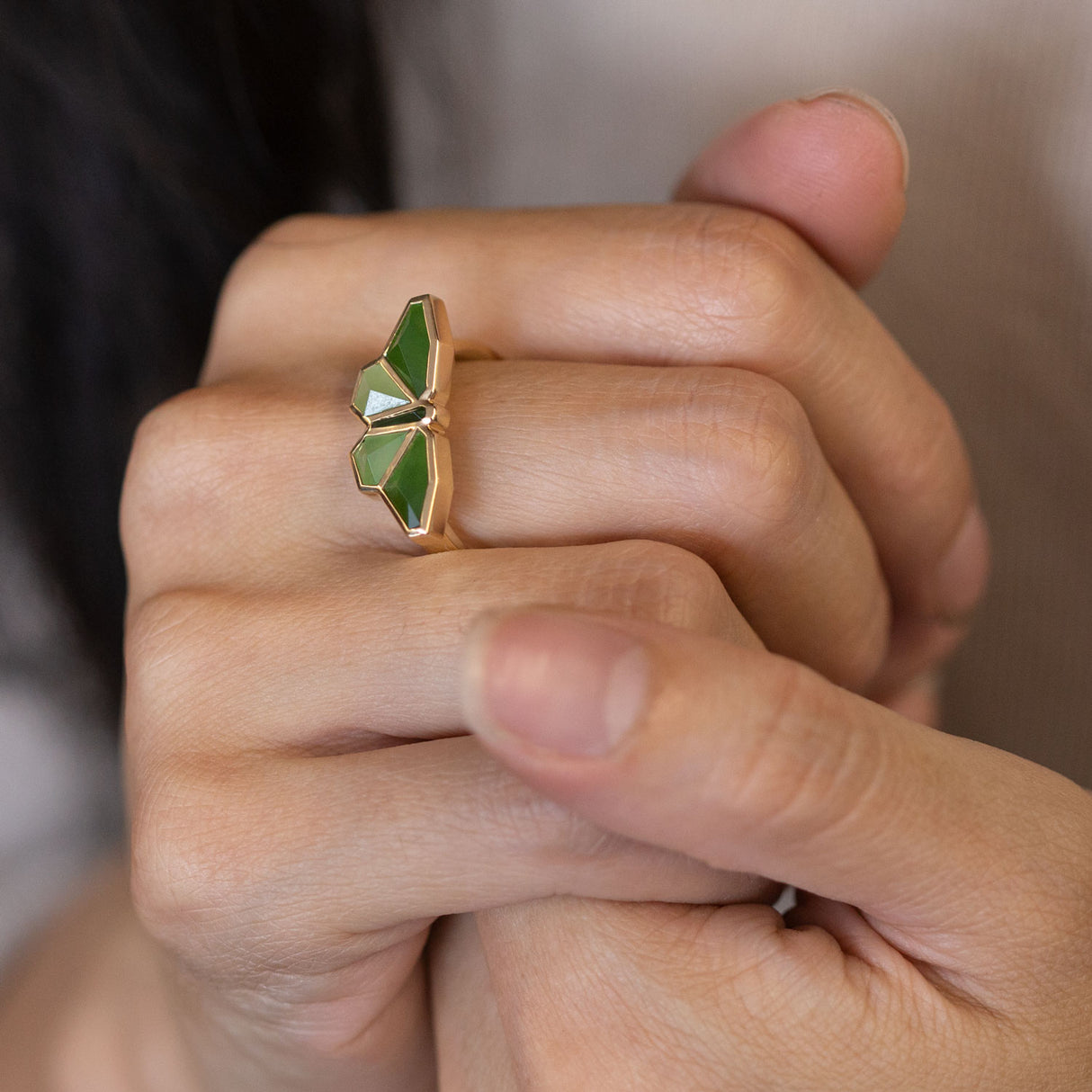 Pounamu Origami Butterfly ring in Yellow Gold or Platinum