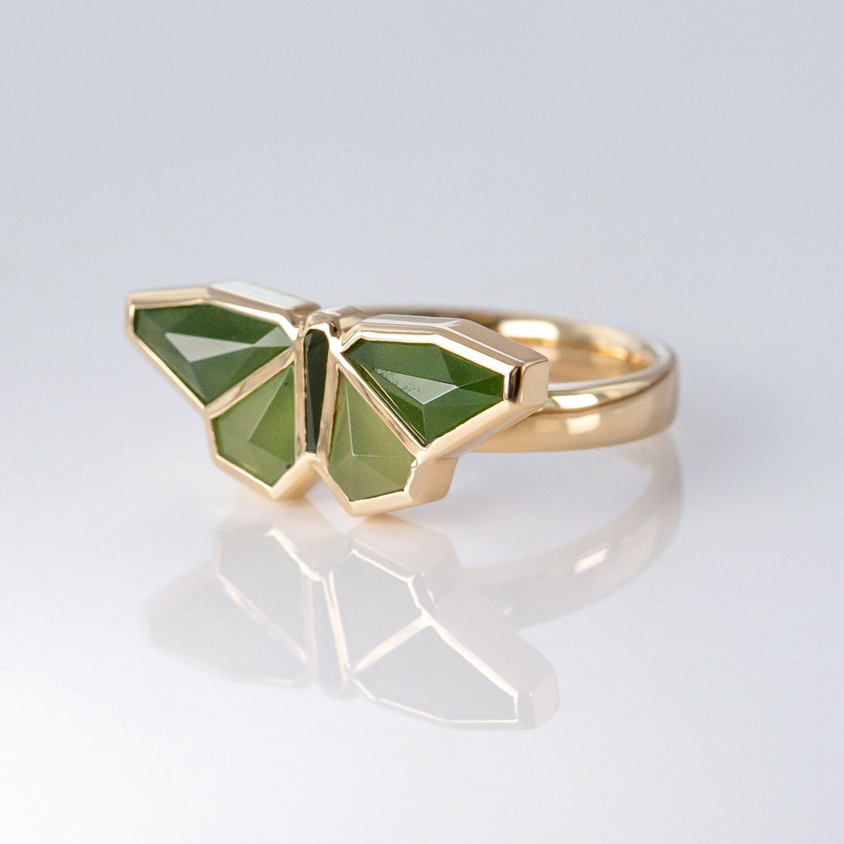 Pounamu Origami Butterfly ring in Yellow Gold or Platinum