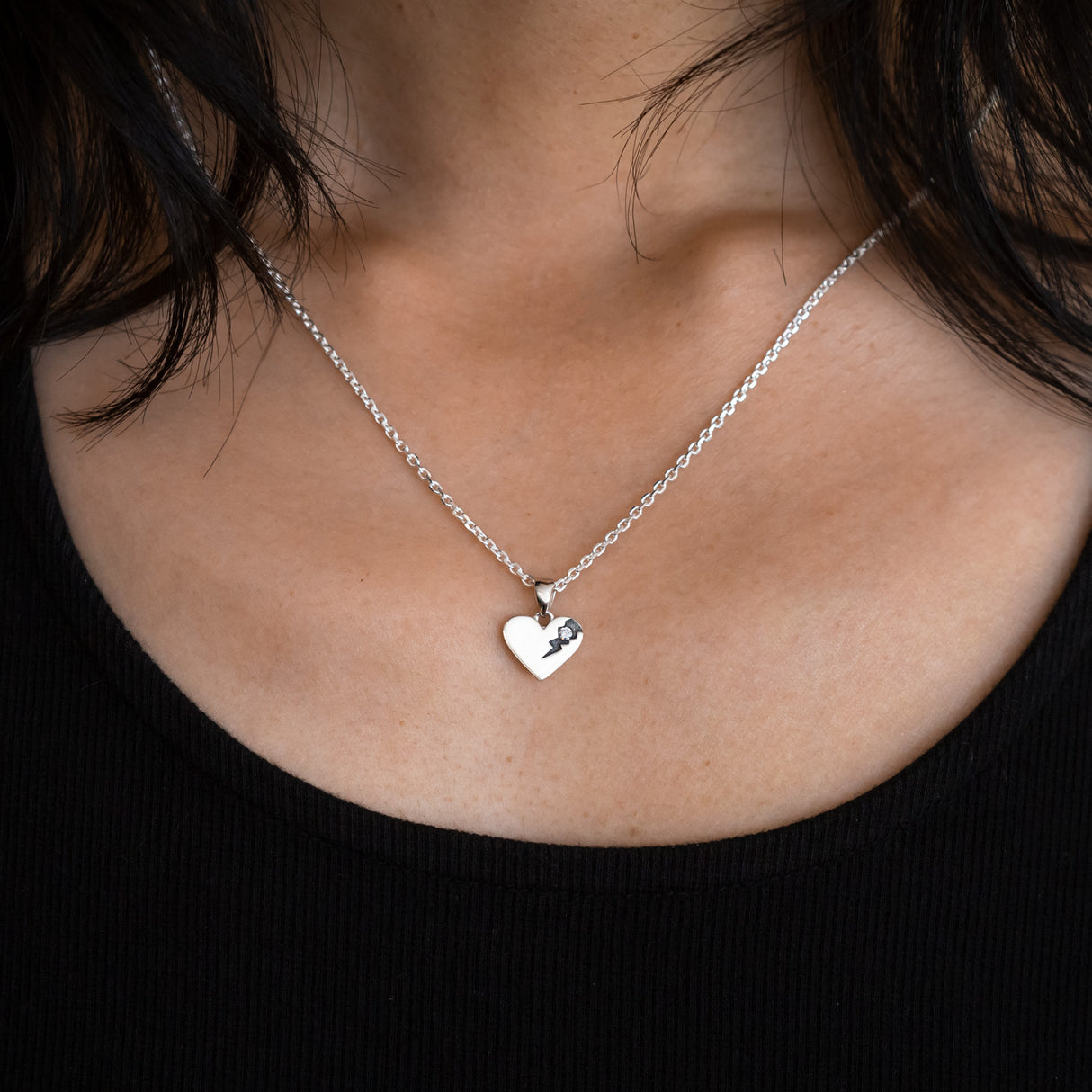 Perfectly Flawed Heart Pendant with Lab Diamond in Sterling Silver