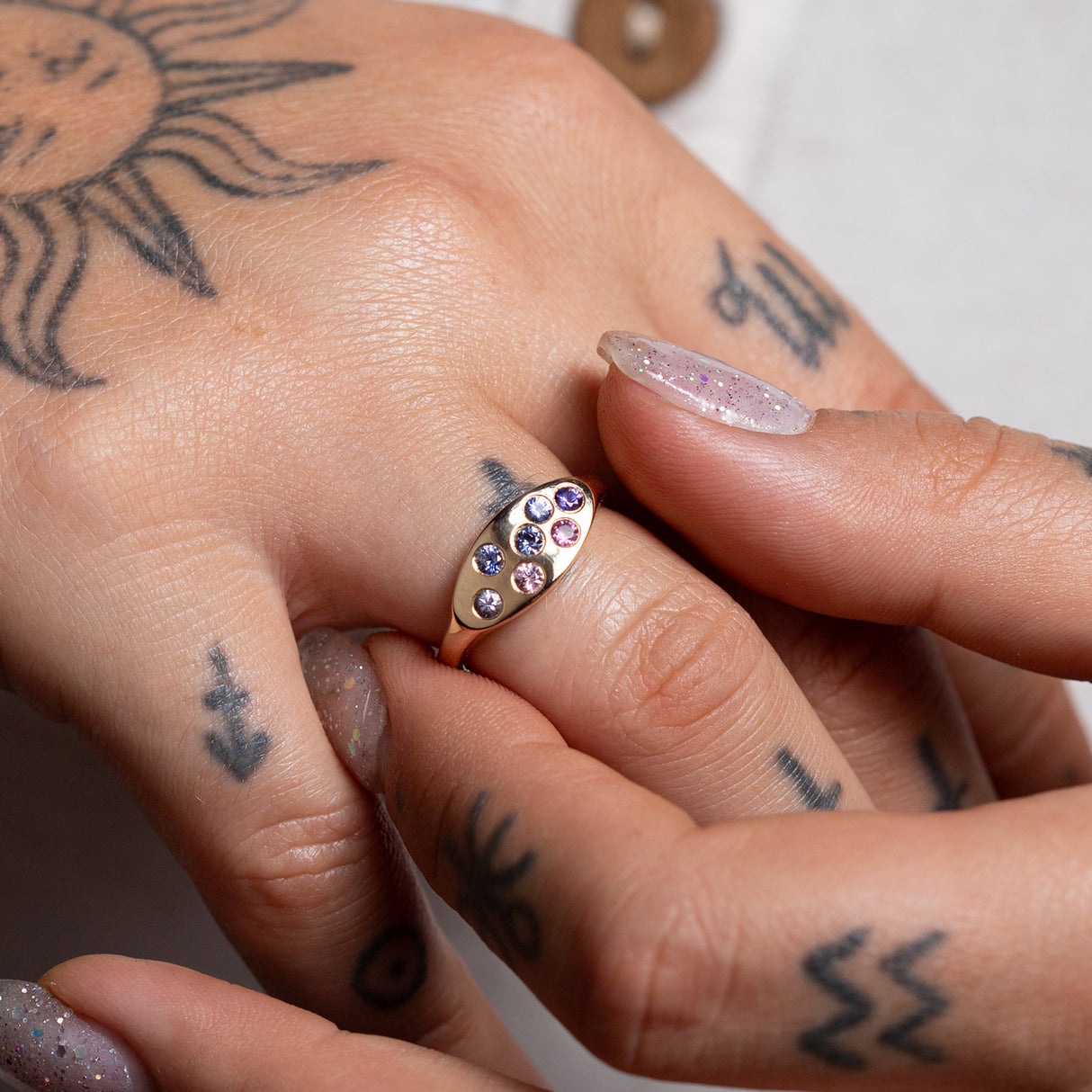 Blueberry Sapphire Sprinkle Signet Ring