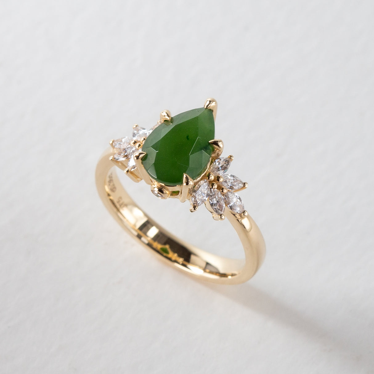 Fern Queen Ring with Pounamu & Diamonds