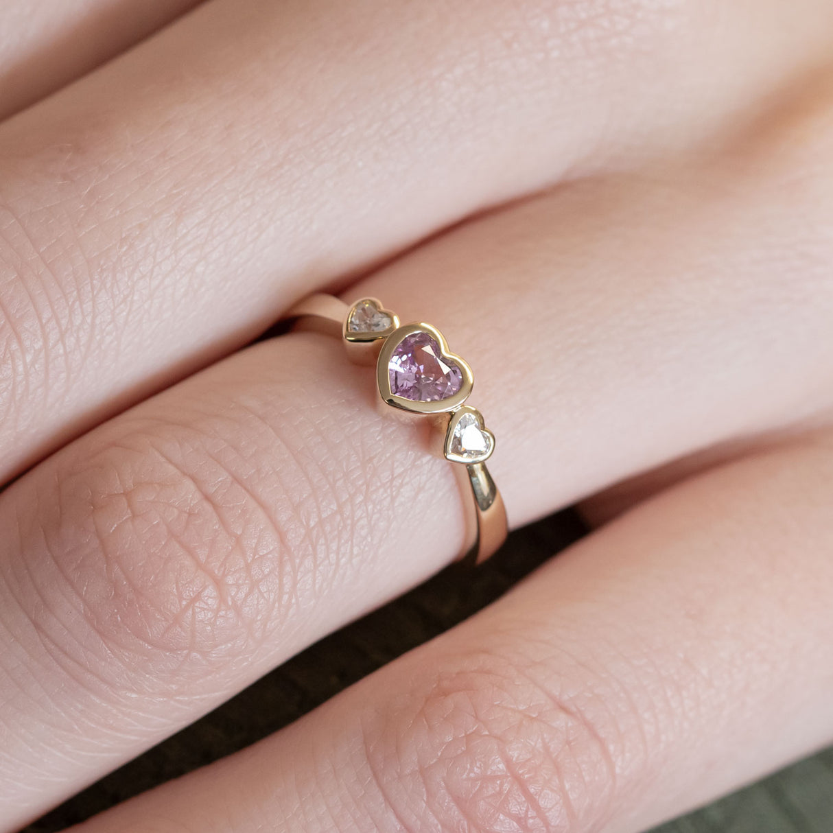 Pink Sapphire Petit Amour ring with Diamonds in 9 carat Gold