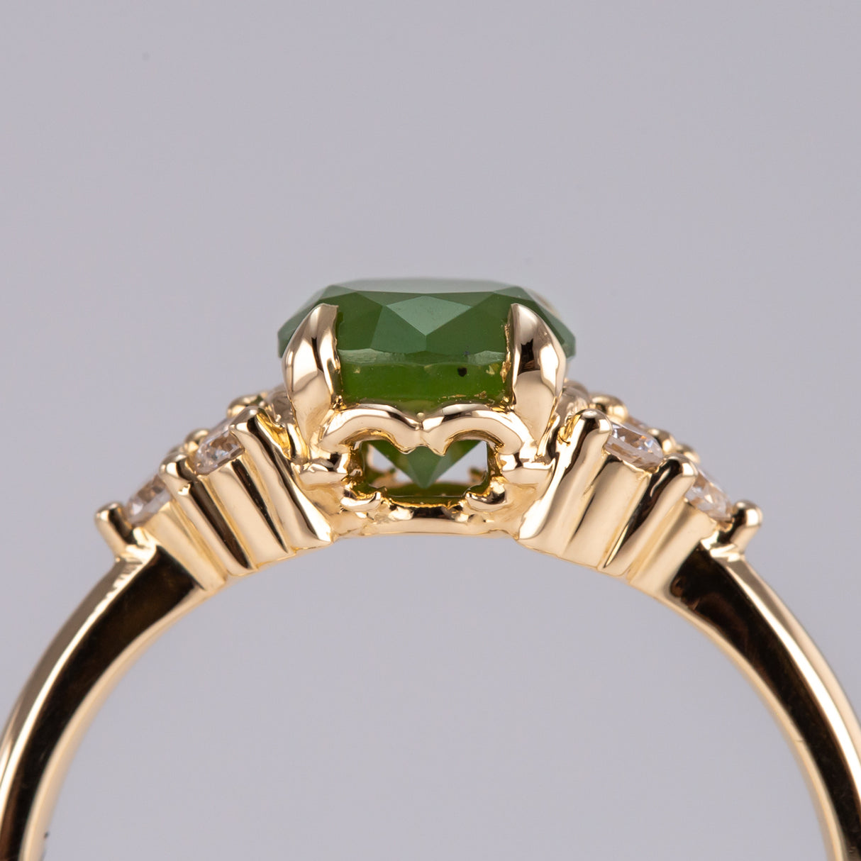 Frosted Dewdrop Ring with Pounamu & Diamonds