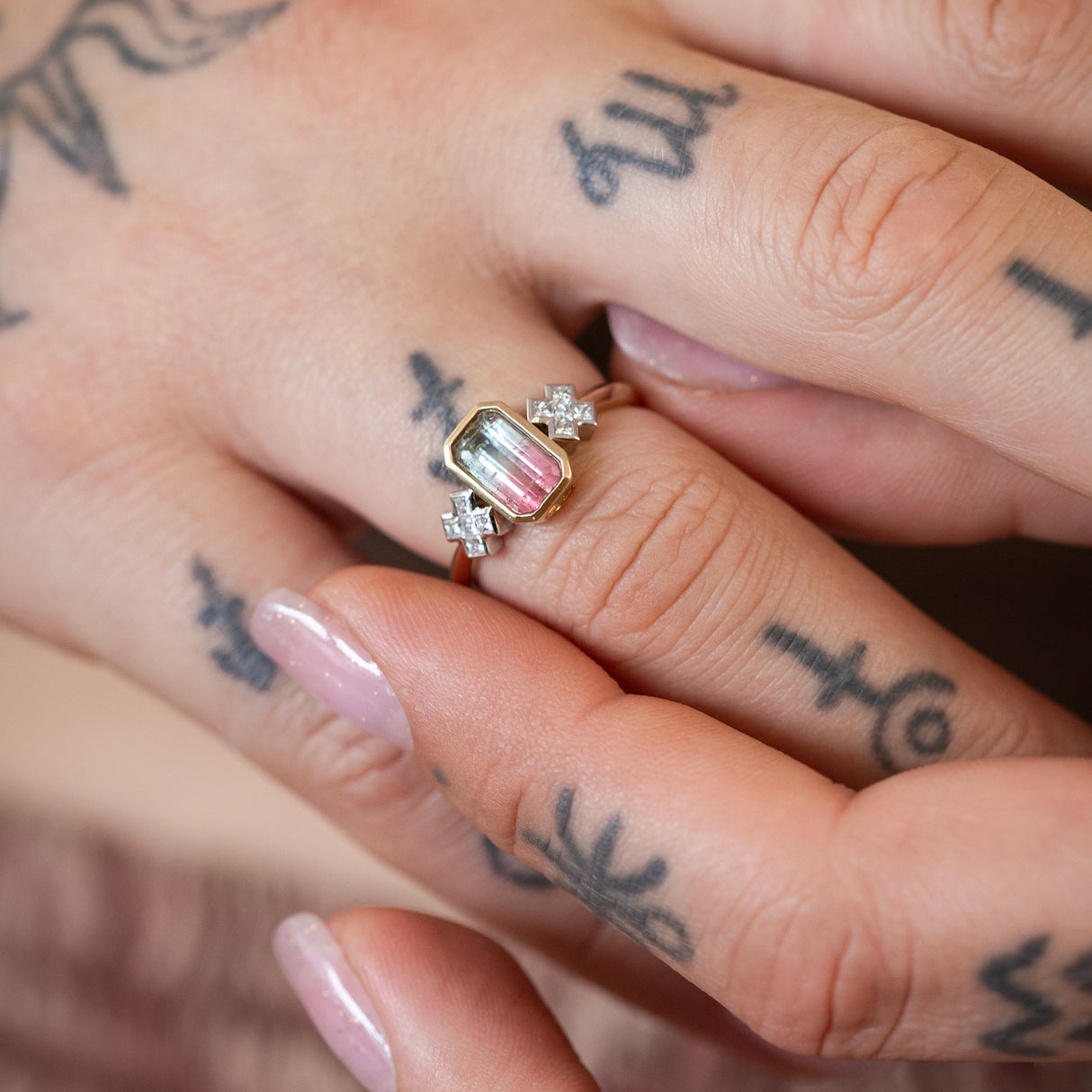 Watermelon Kiss Kiss Ring with Diamonds