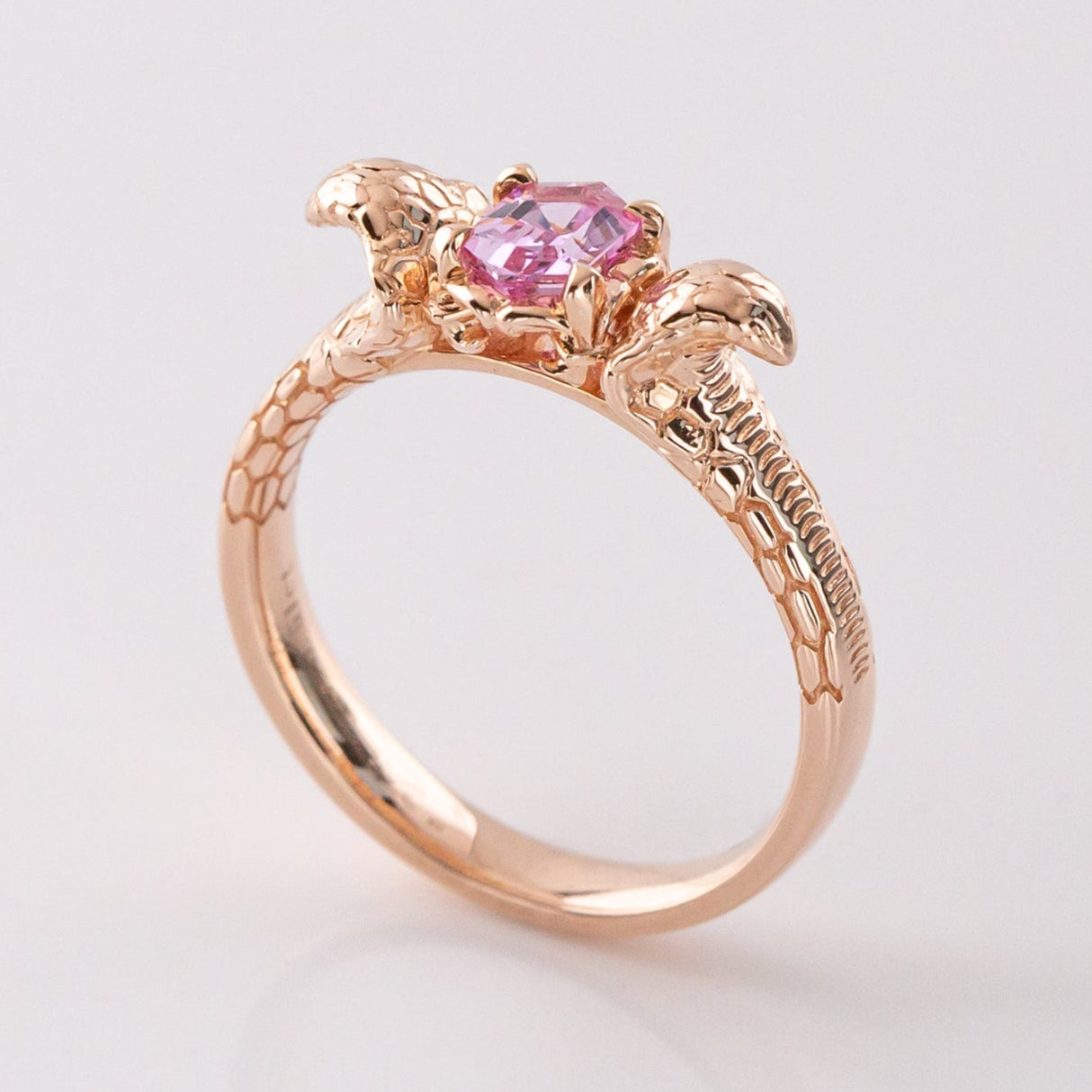 0.51 carat Pink Sapphire Double Rising Cobra ring in 9 carat Rose Gold