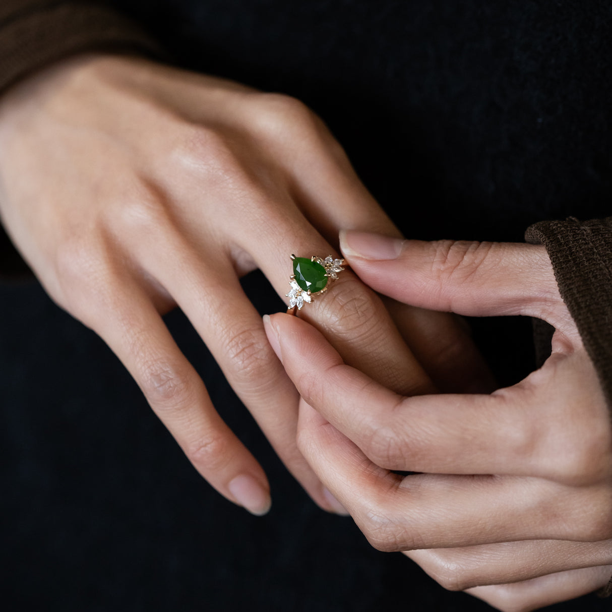 Fern Queen Ring with Pounamu & Diamonds