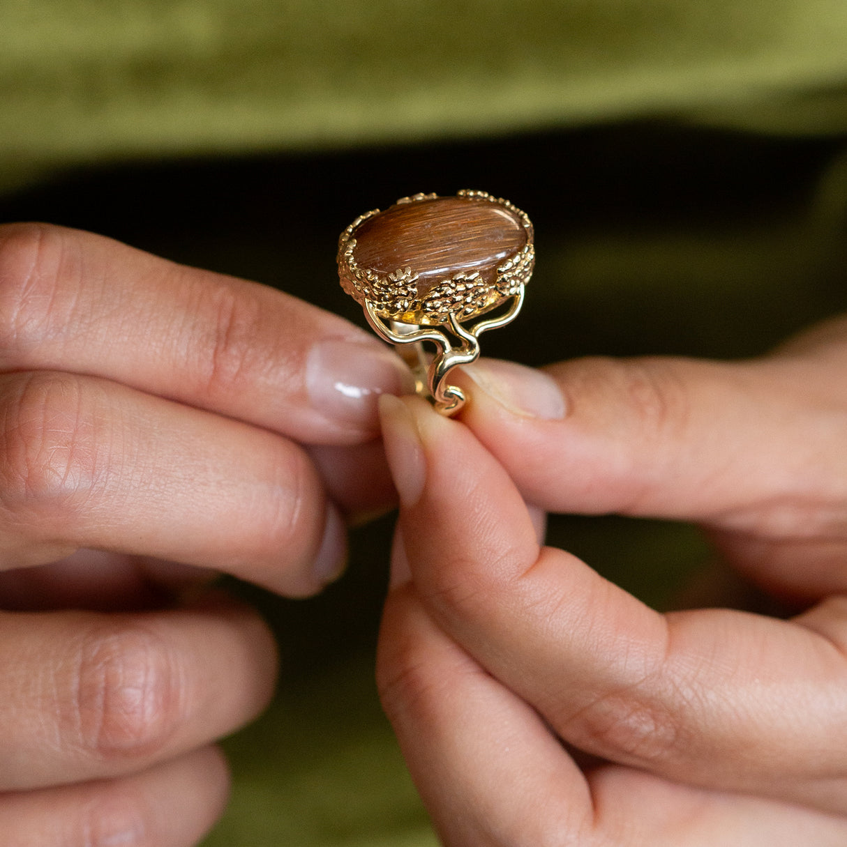 Golden Rutile Quartz Bonsai Ring