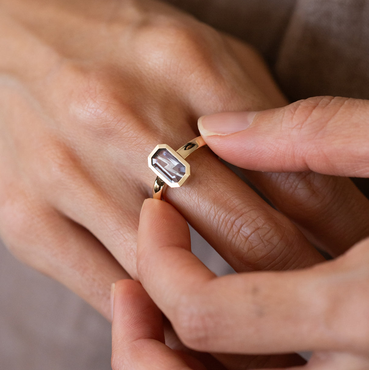 Thunderstorm ring with Grey Spinel in 9ct Gold and Platinum