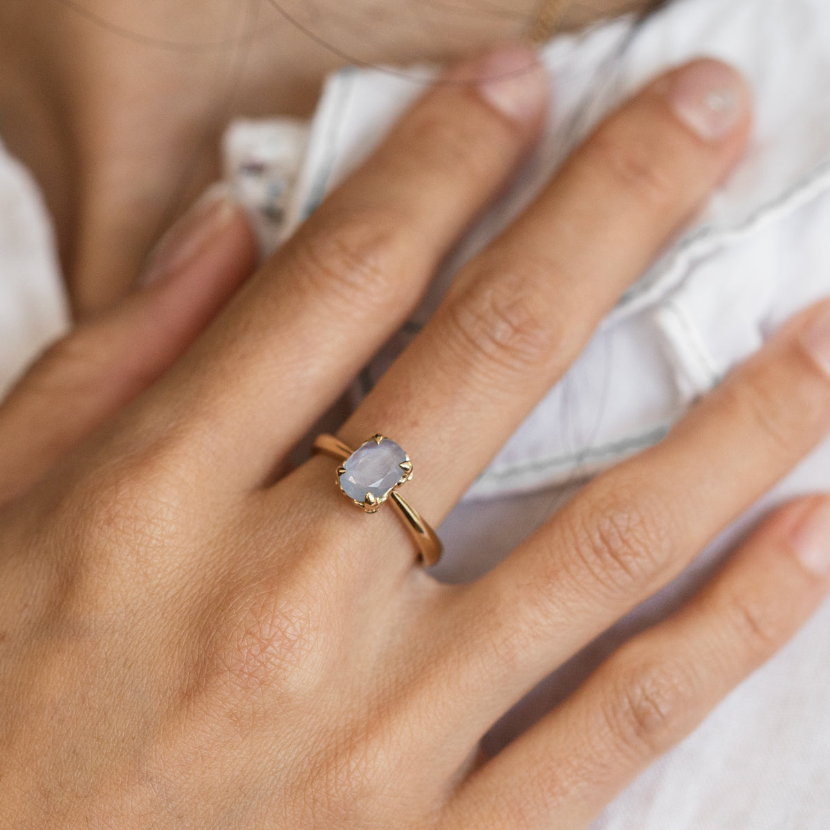Misty Grey Sapphire Tiny Bloom Ring
