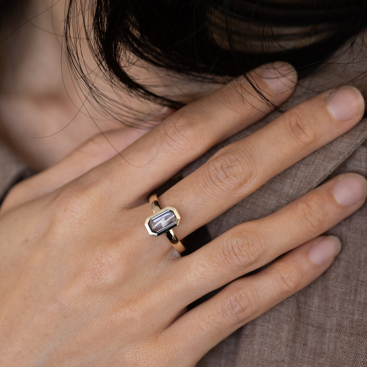 Thunderstorm ring with Grey Spinel in 9ct Gold and Platinum