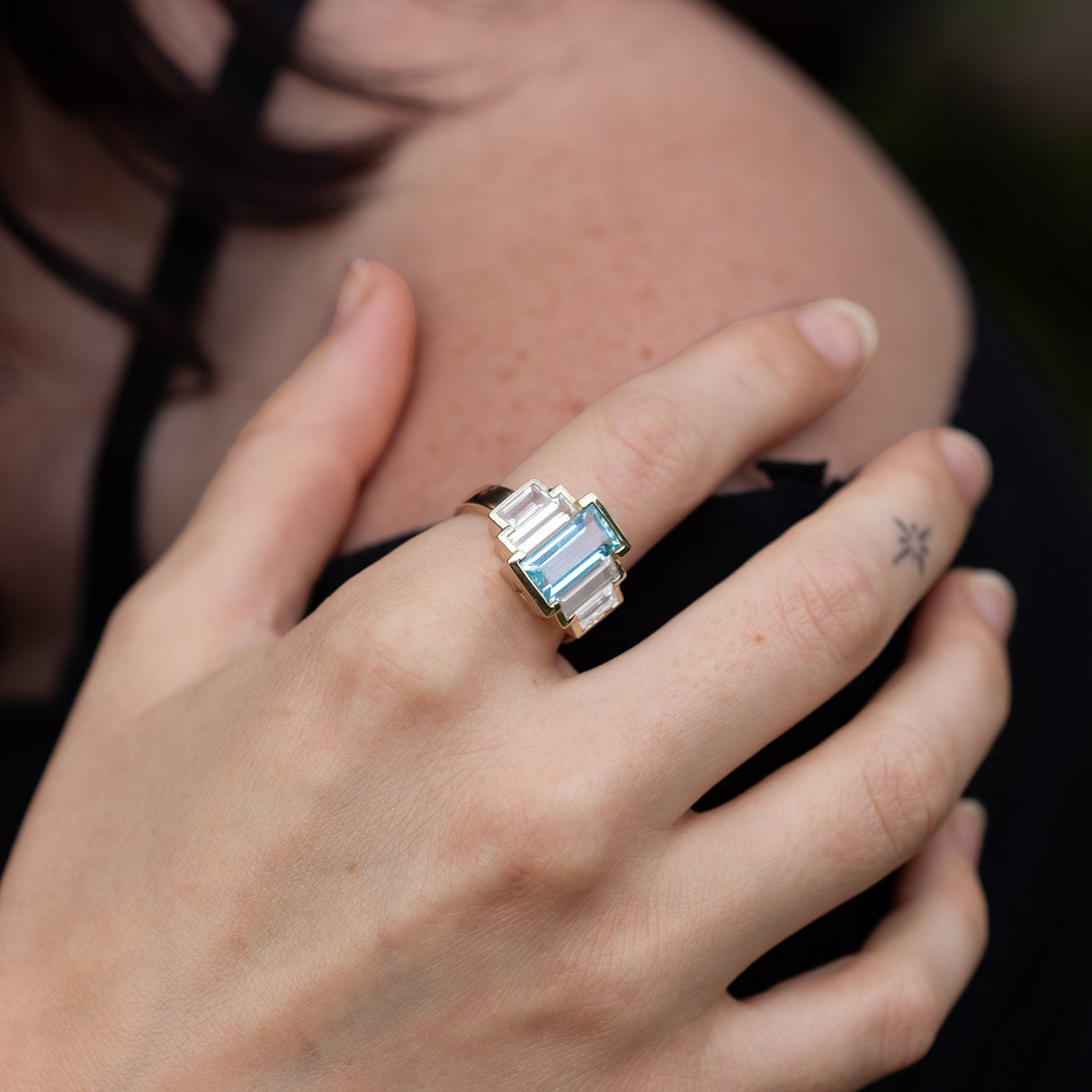 Aquamarine Broadway Star Ring