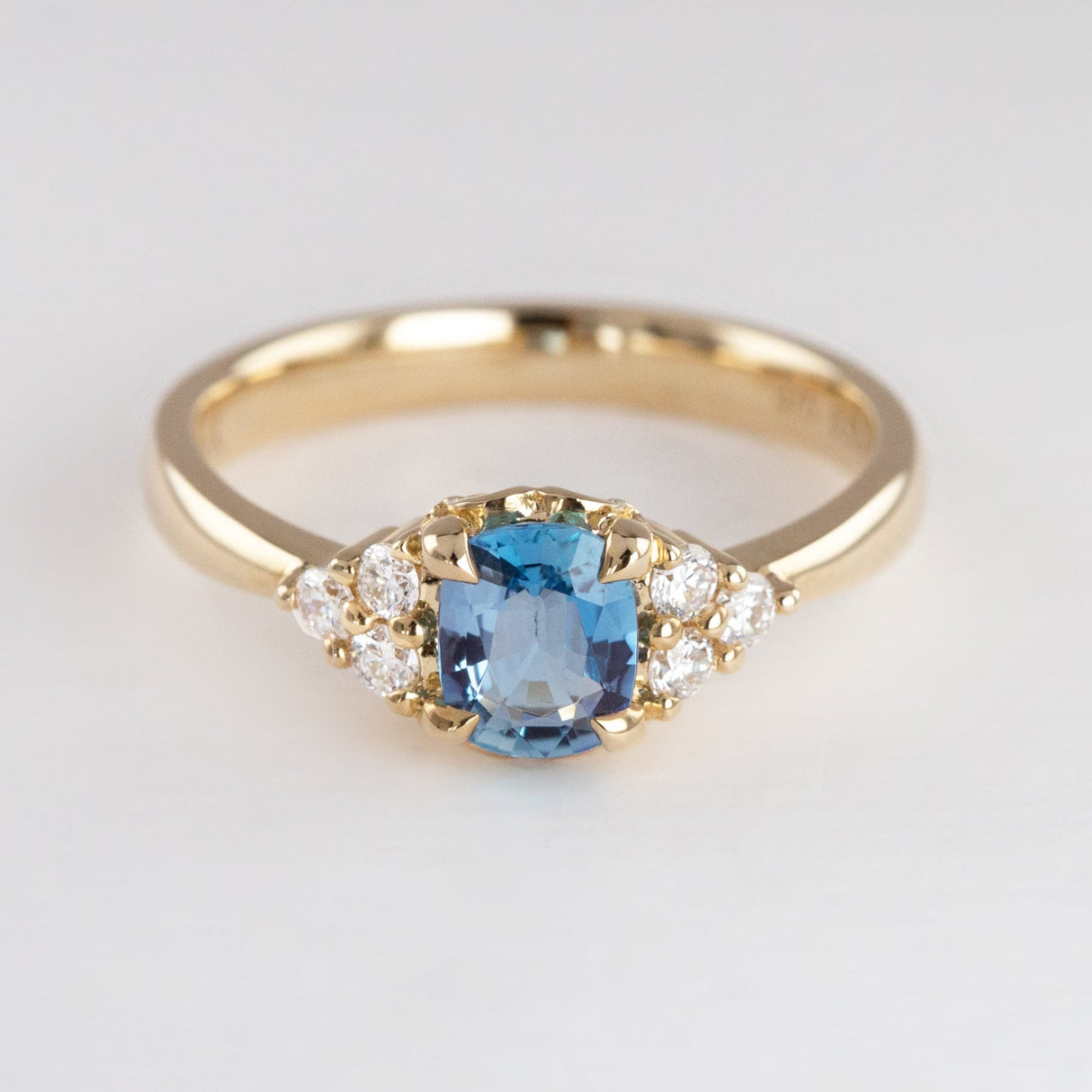 Frosted Bluebell Ring with Aquamarine & Diamonds