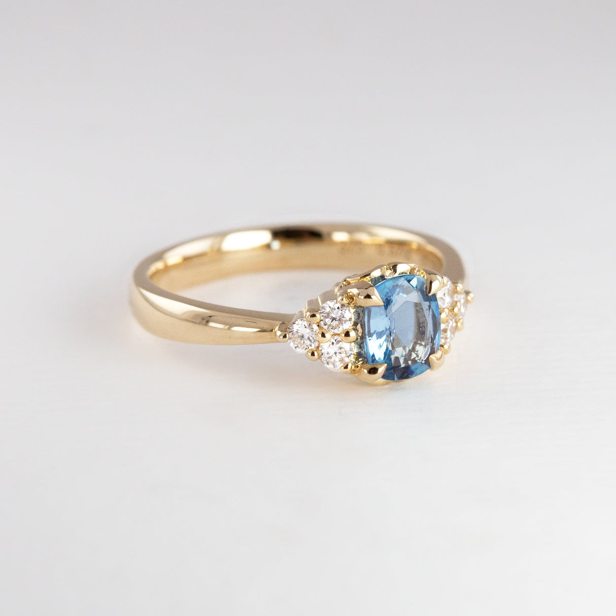 Frosted Bluebell Ring with Aquamarine & Diamonds