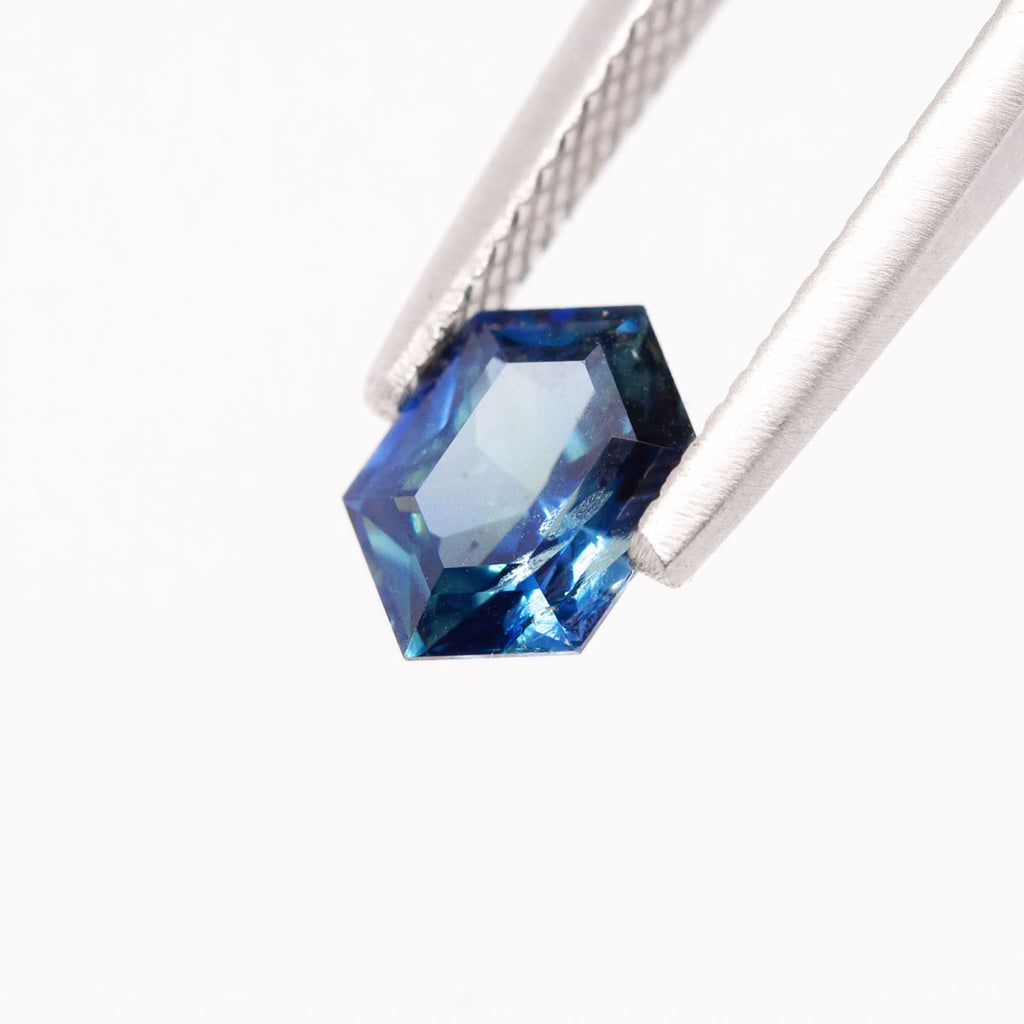 Deep Teal Blue Sapphire Hexagon cut 1.33 carats