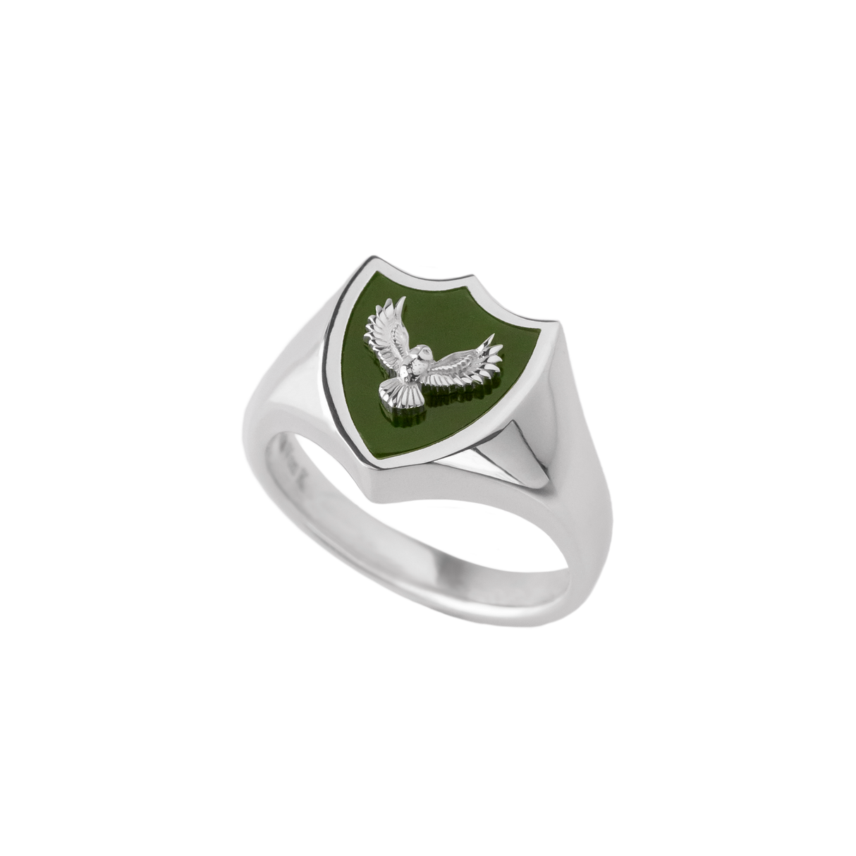 Pounamu Owl Crest Signet Ring in Sterling Silver