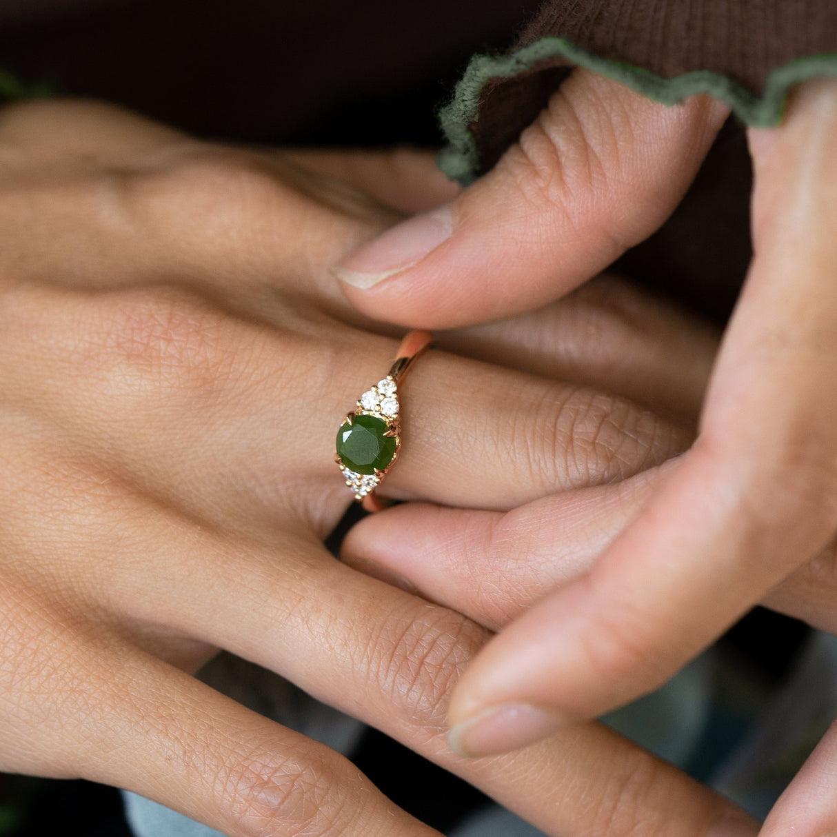 Frosted Dewdrop Ring with Pounamu & Diamonds