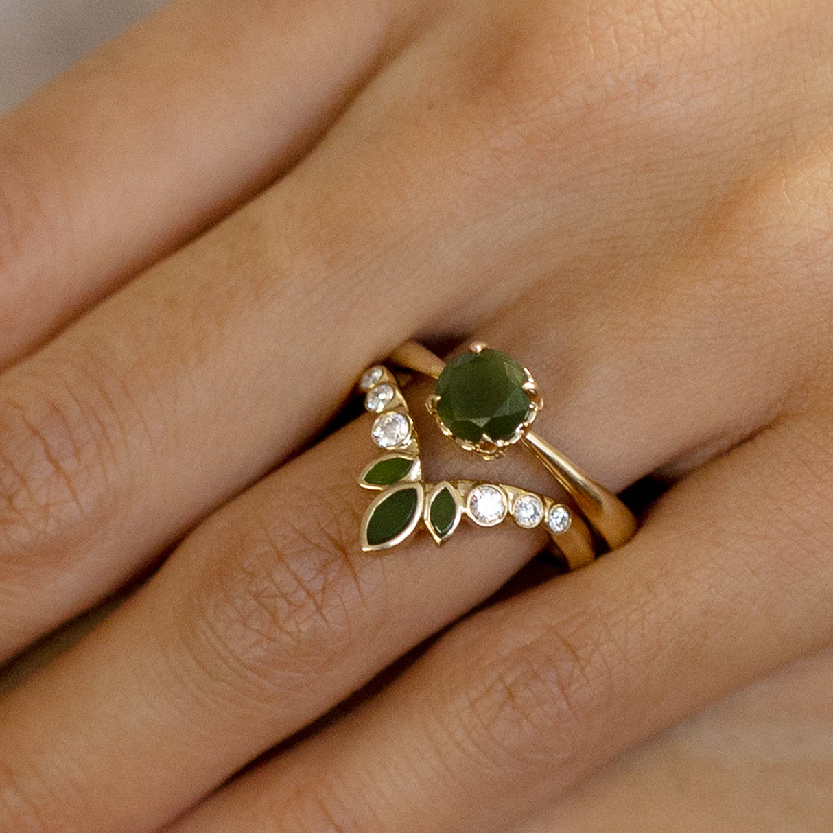 Enchanter Ring with Pounamu and Diamonds