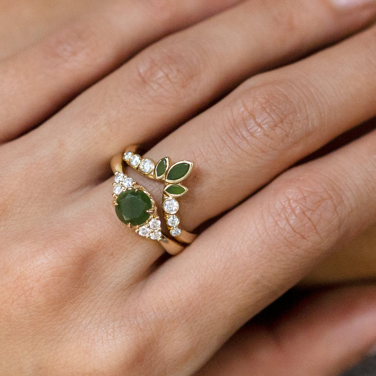 Enchanter Ring with Pounamu and Diamonds