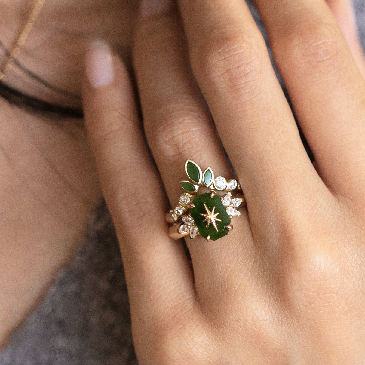 Enchanter Ring with Pounamu and Diamonds