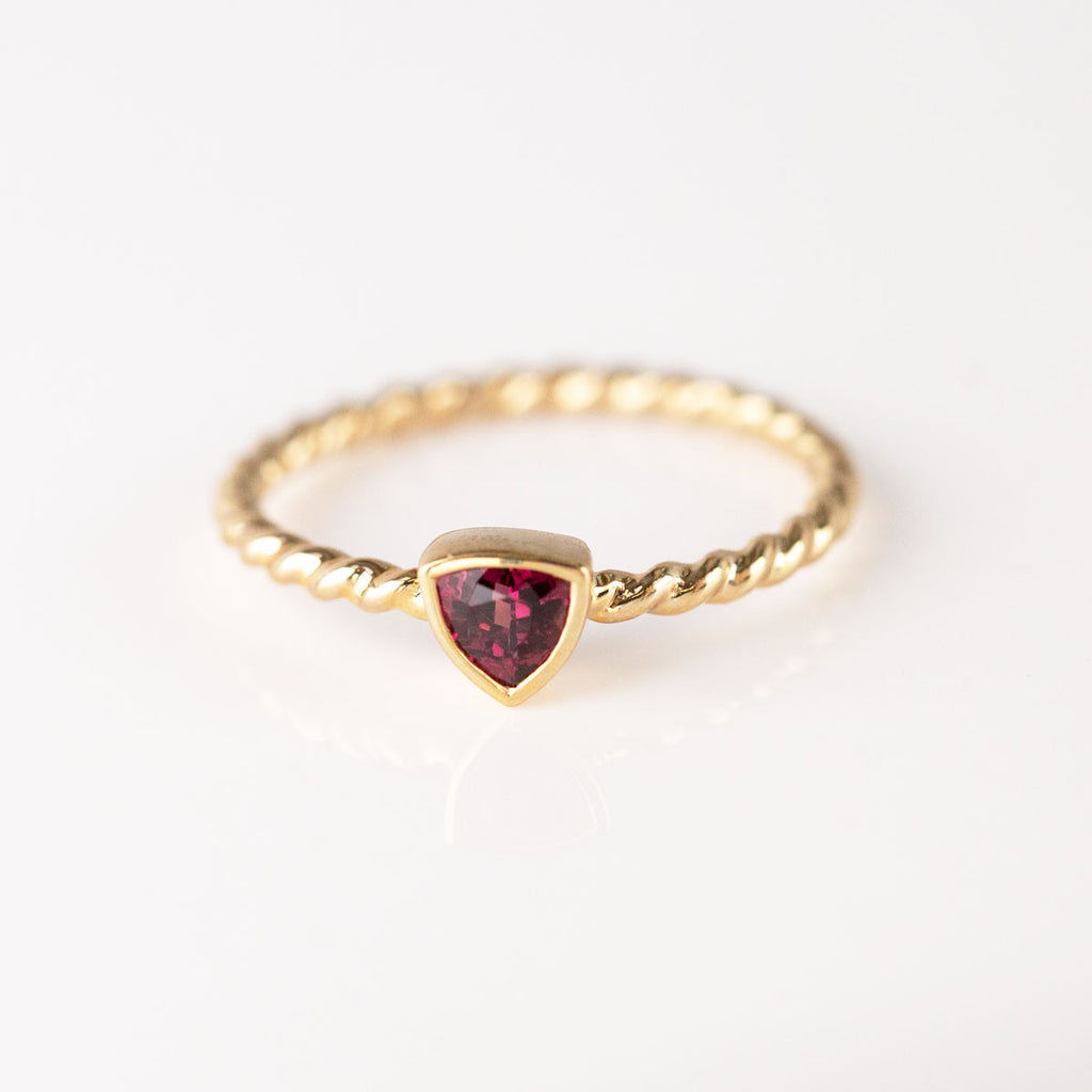 Burgundy Garnet Tiny Treasure Ring in 9 carat Yellow Gold